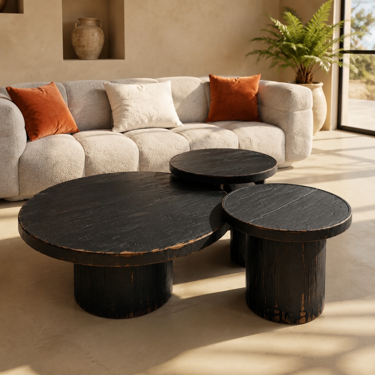 TABLE BASSE ANNA EN BOIS VEILLI NOIR Ø 120cm homa home