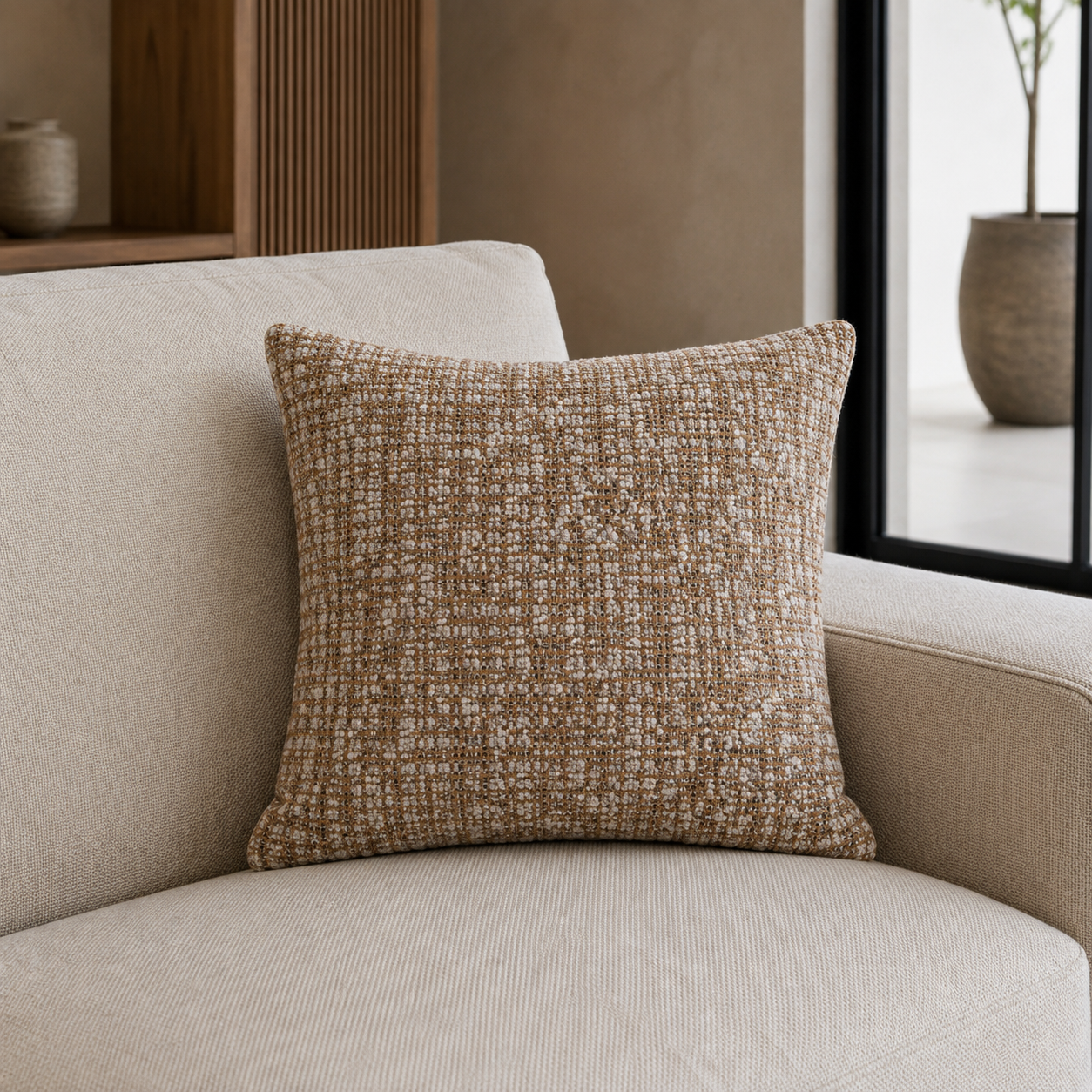 Coussin MAELIA Brun et écru texturé 40 × 40 Homa Home