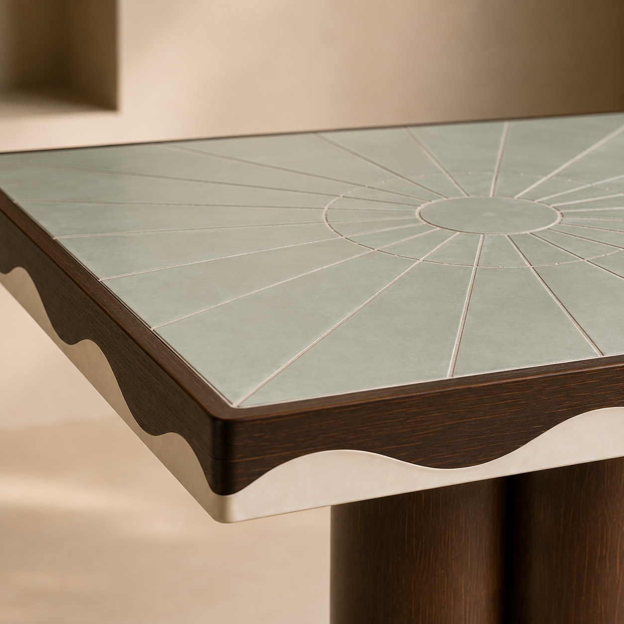 Table à manger carrée 75 × 75 cm en chêne foncé et céramique
