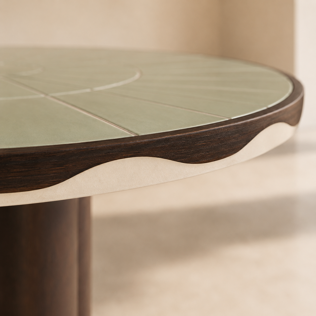 Table à manger ronde Ø120 cm en chêne foncé et céramique