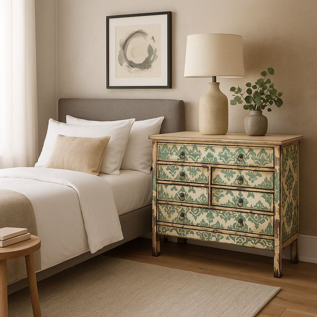 Commode Fleurs vert d'eau L'Empreinte