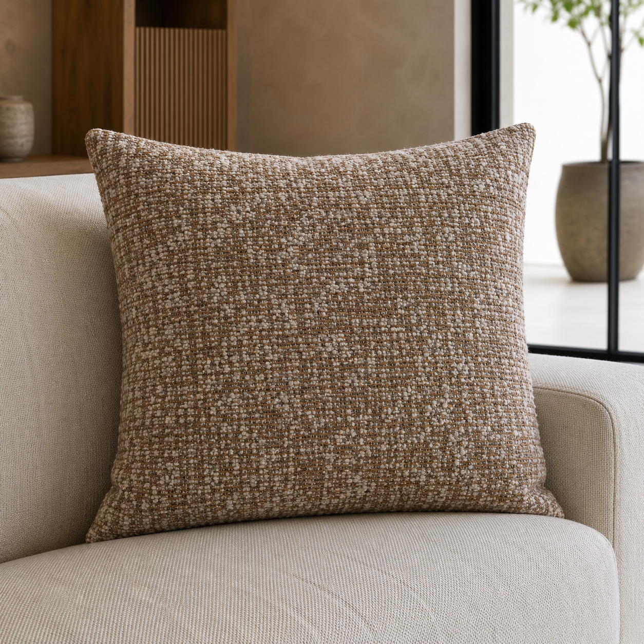Coussin MAELIA Brun et écru texturé 50 × 50 Homa Home