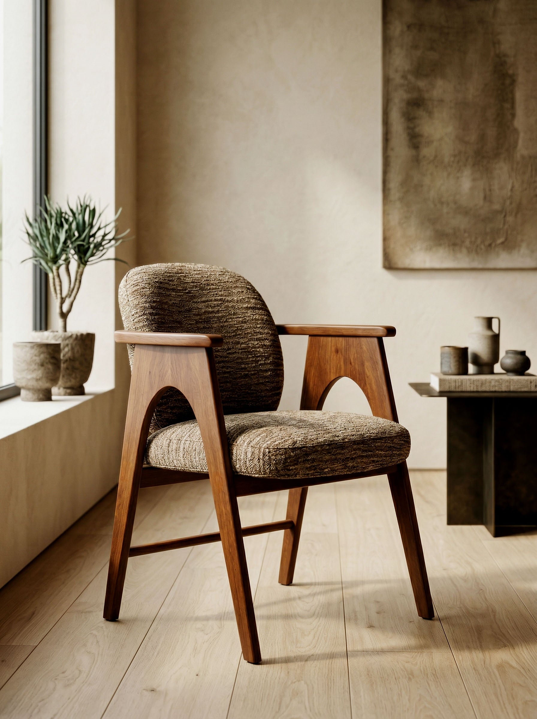 Chaise teinte noyer & tissu marron homa home