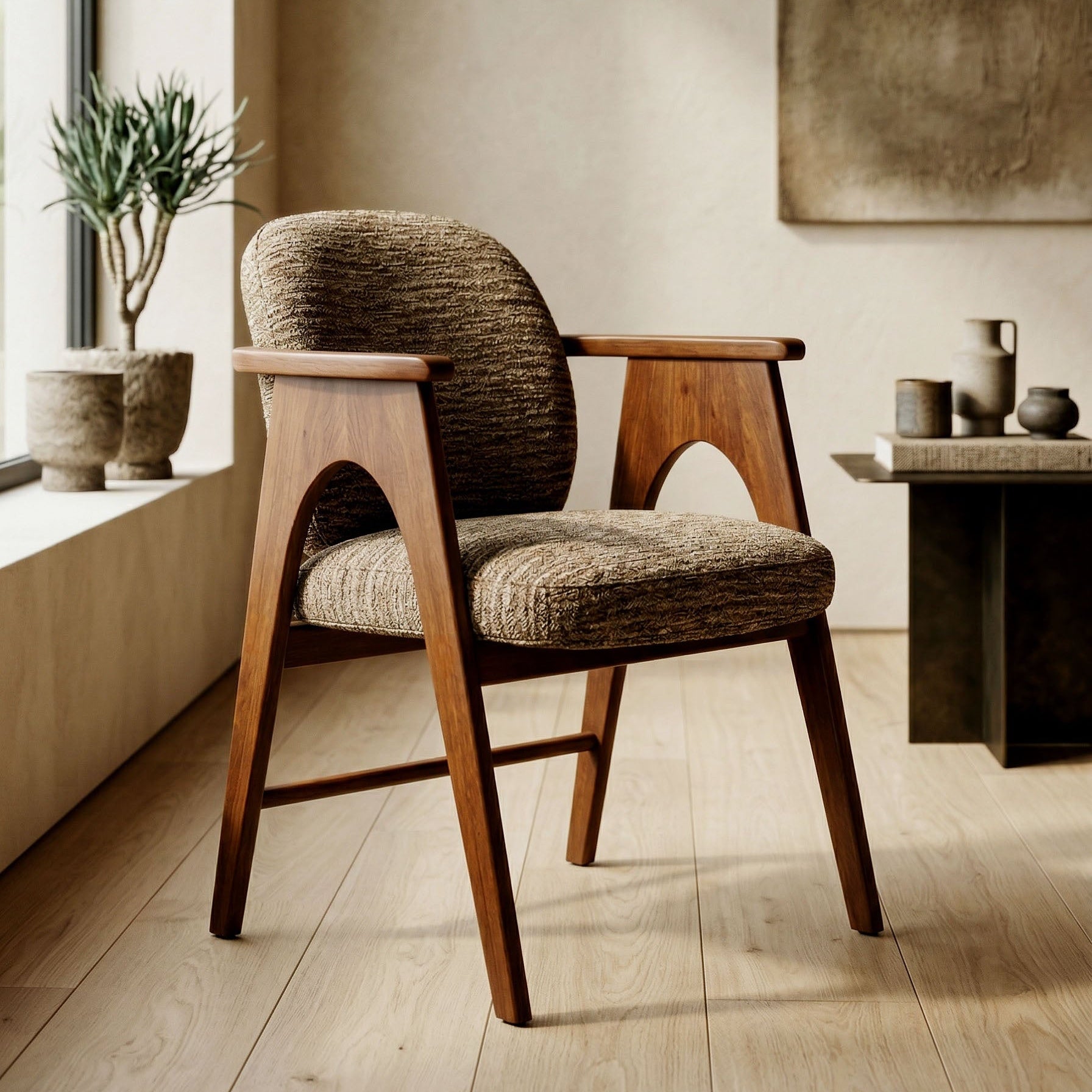 Chaise teinte noyer & tissu marron homa home