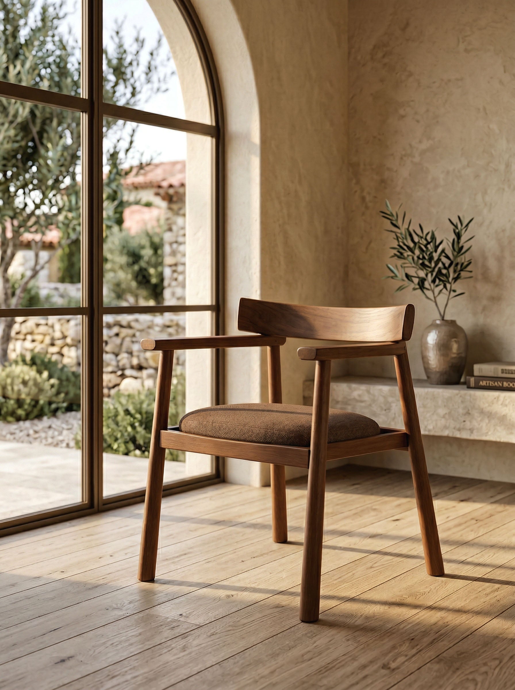 Chaise GAIA teinte noyer & tissu marron homa home