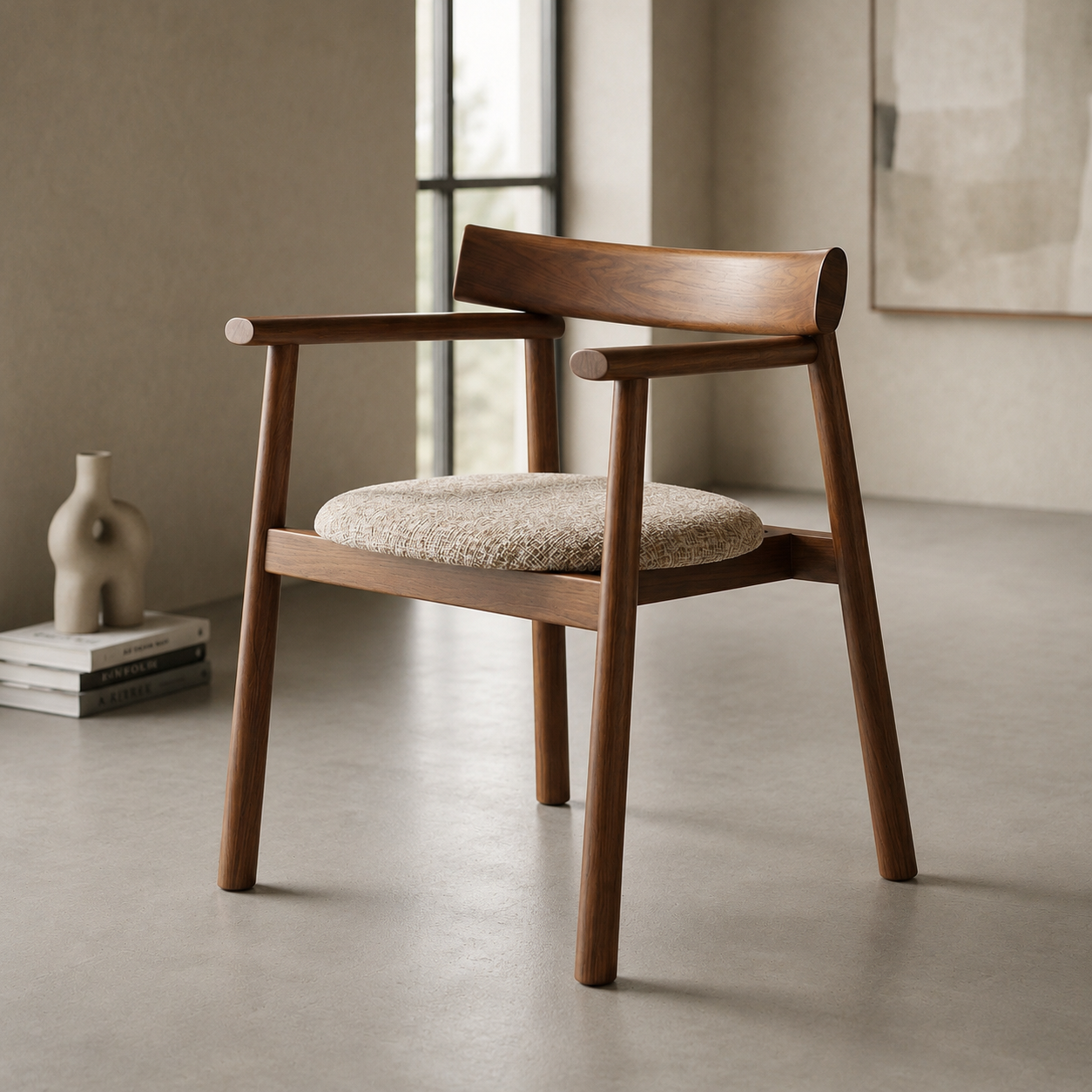 Chaise GAIA teinte noyer & tissu crème homa home