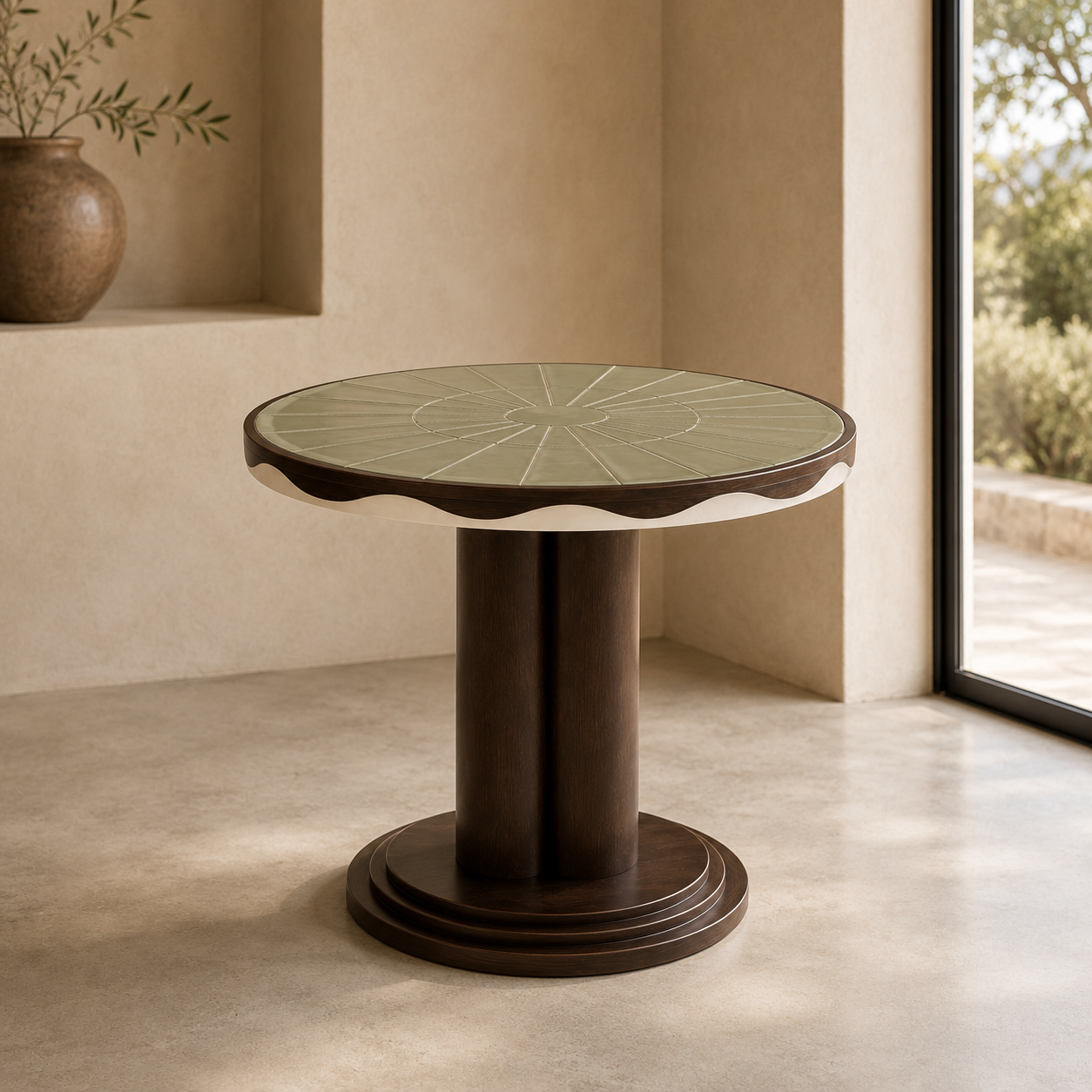 Table à manger ronde Ø75 cm en chêne foncé et céramique