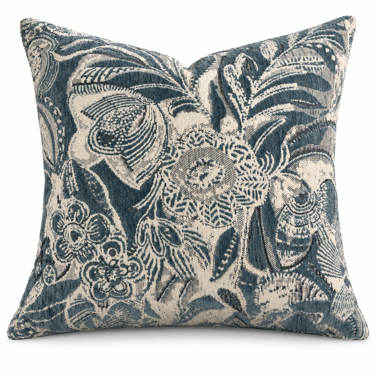 Coussin décoratif à motif floral bleu et écru – Nusa 50x50 Homa Home