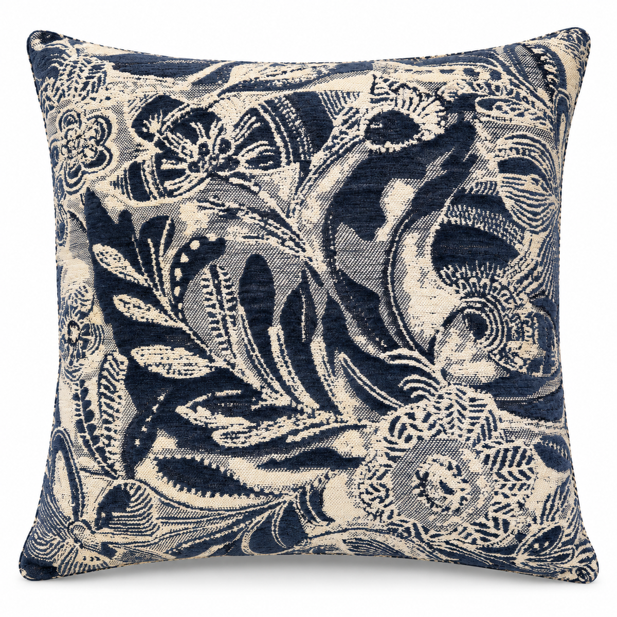Coussin décoratif bleu indigo et écru – Motif floral Homa Home