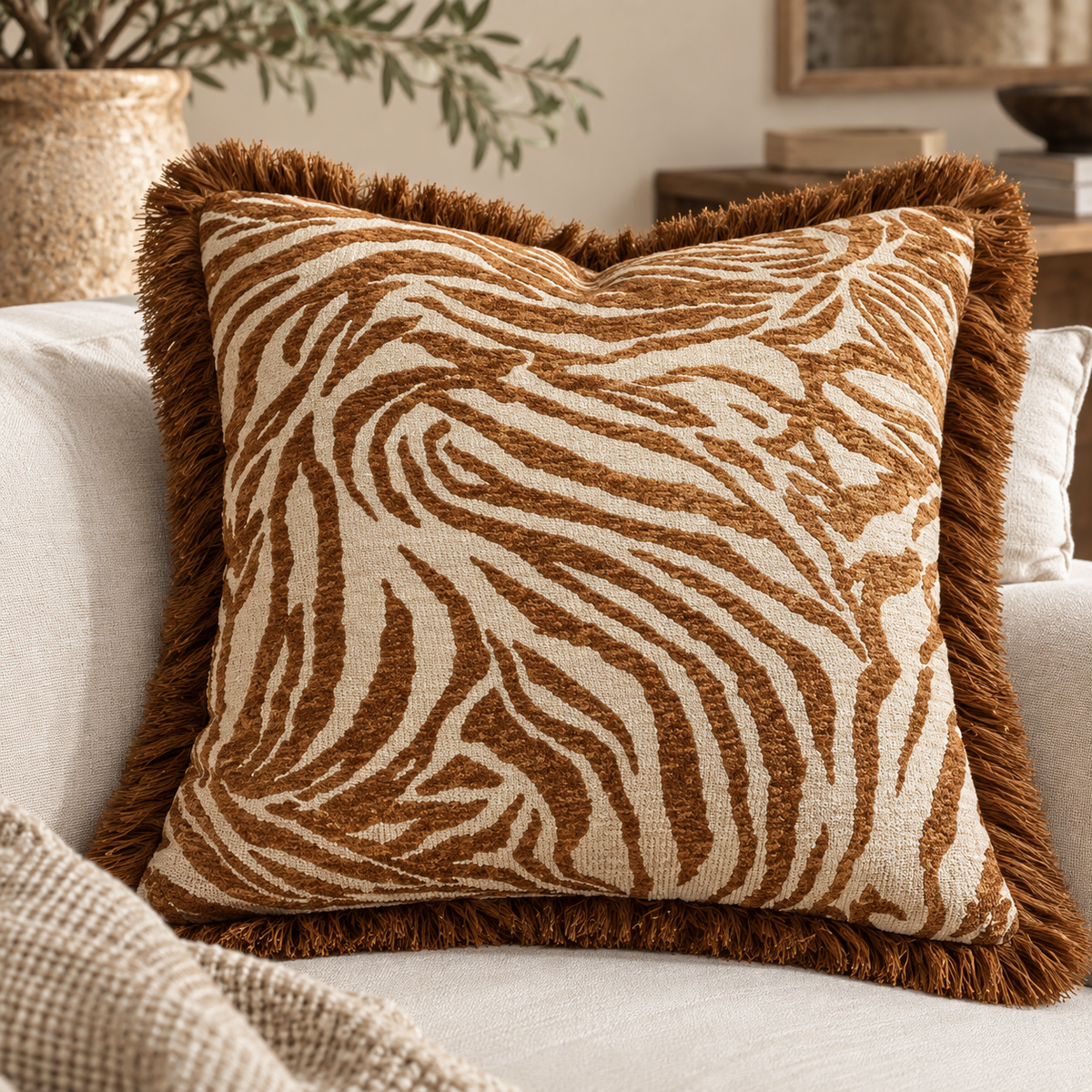 Coussin zébré à franges Zana | Homa Home 50x50 Homa Home