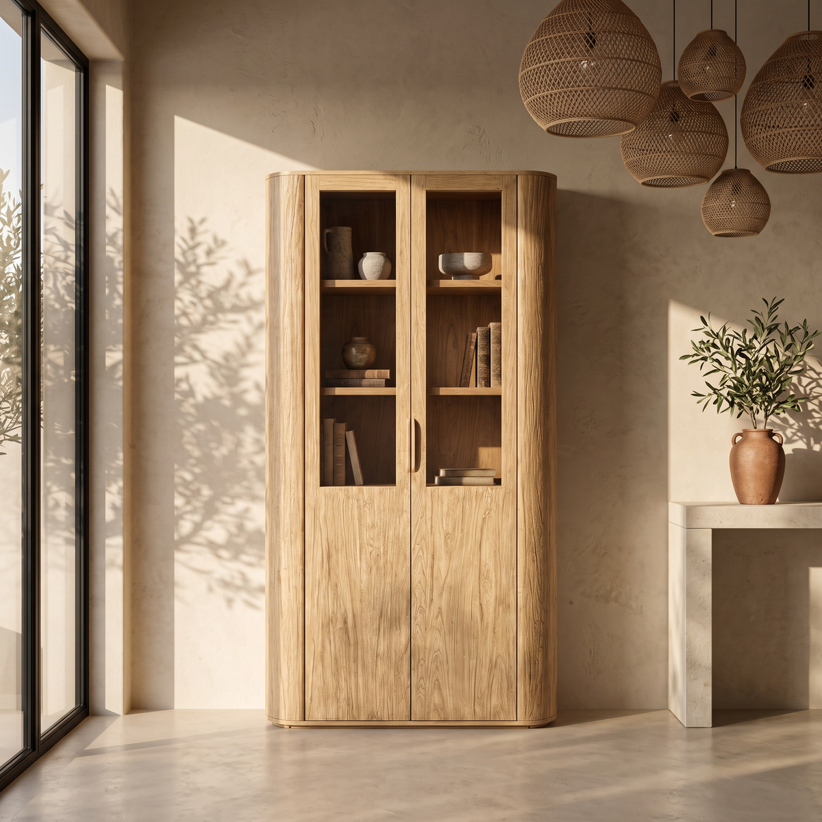 Armoire vitrée OSAKA en orme naturel Homa Home