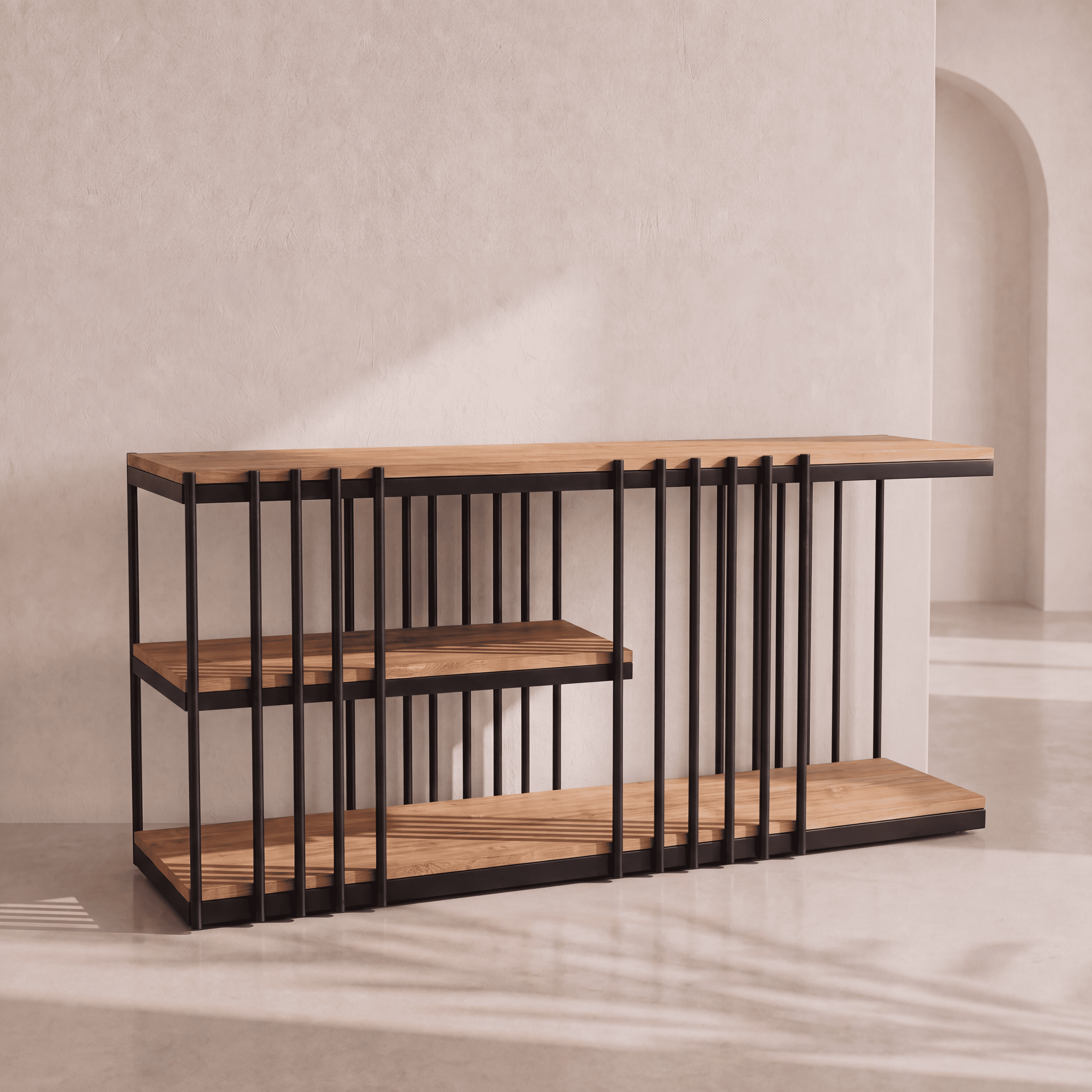 Console en acier noir & teck homa home