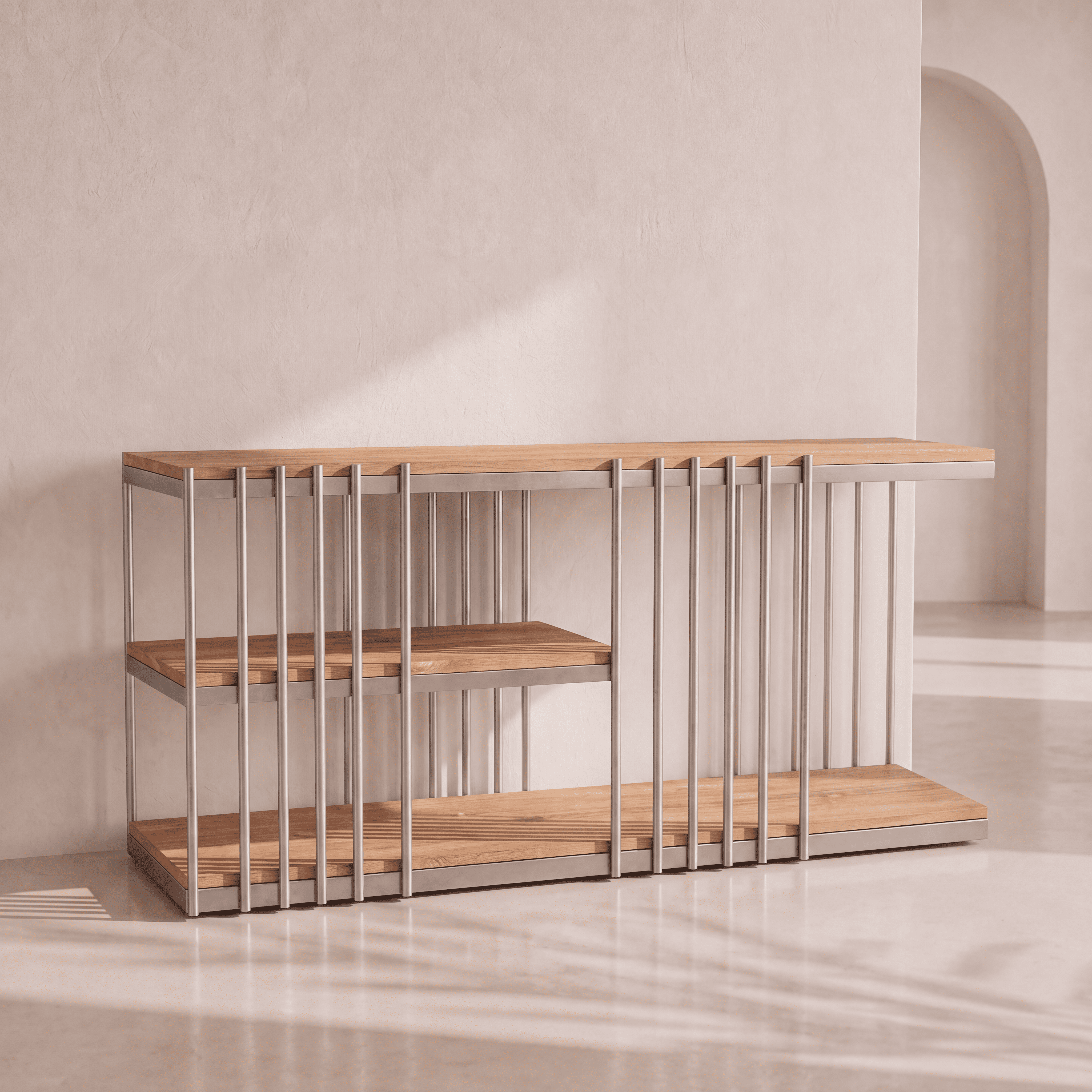 Console en acier inoxydable & teck homa home