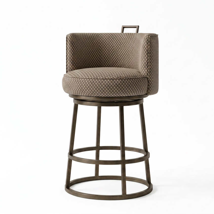 Tabouret pivotant Dana tissu quadrillé marron et noir homa home