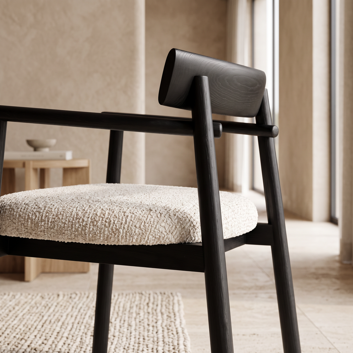 Chaise GAIA noir et tissu crème homa home