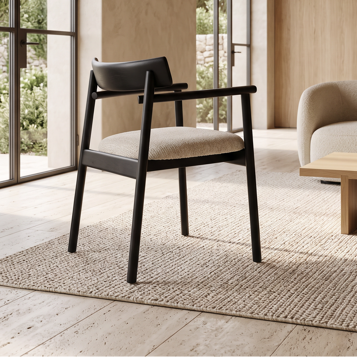 Chaise GAIA noir et tissu crème homa home