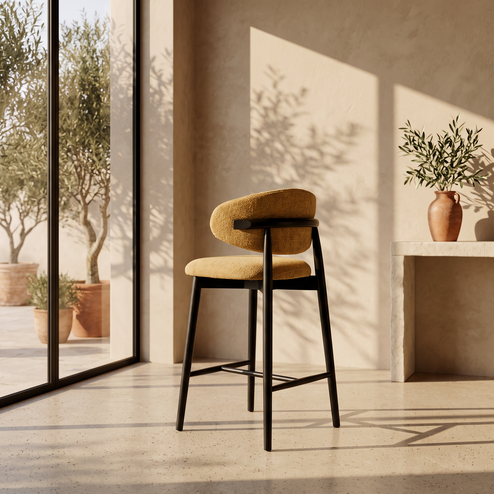 Tabouret JASPE Jaune et bois noir L'Empreinte