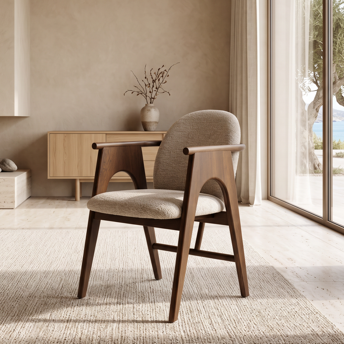 Chaise BOWIE noyer & tissu crème homa home