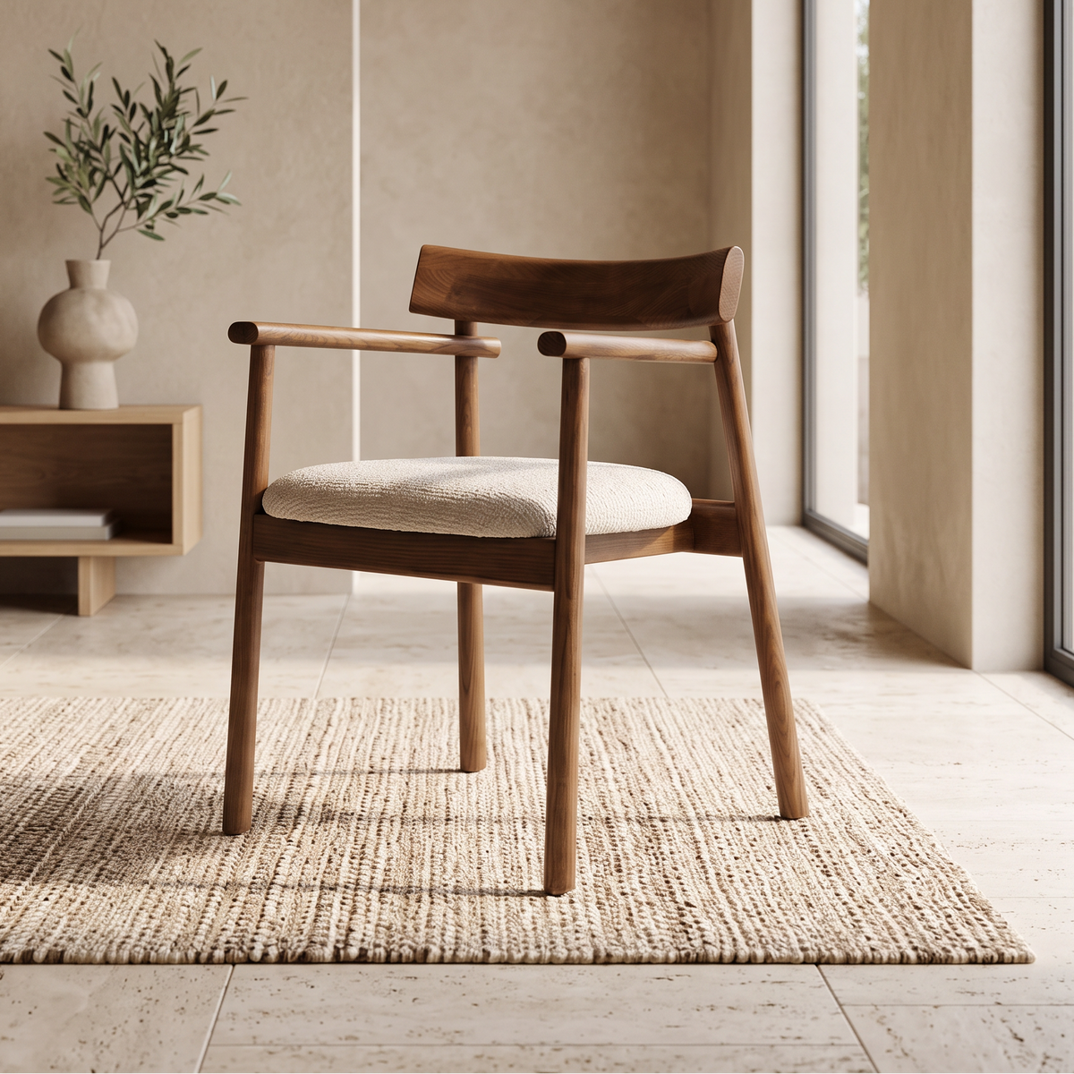 Chaise GAIA teinte noyer & tissu crème homa home