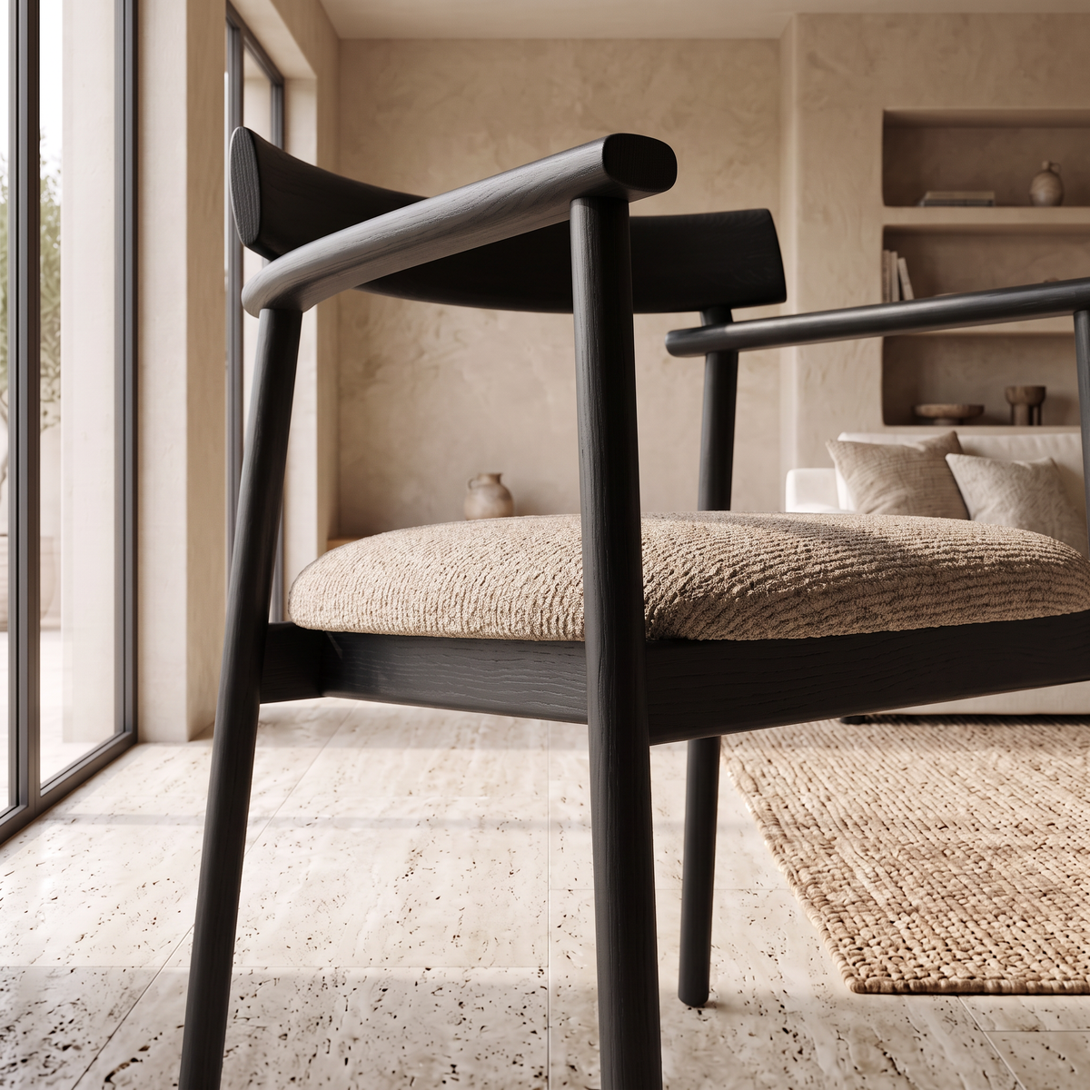 Chaise GAIA noir et tissu marron homa home