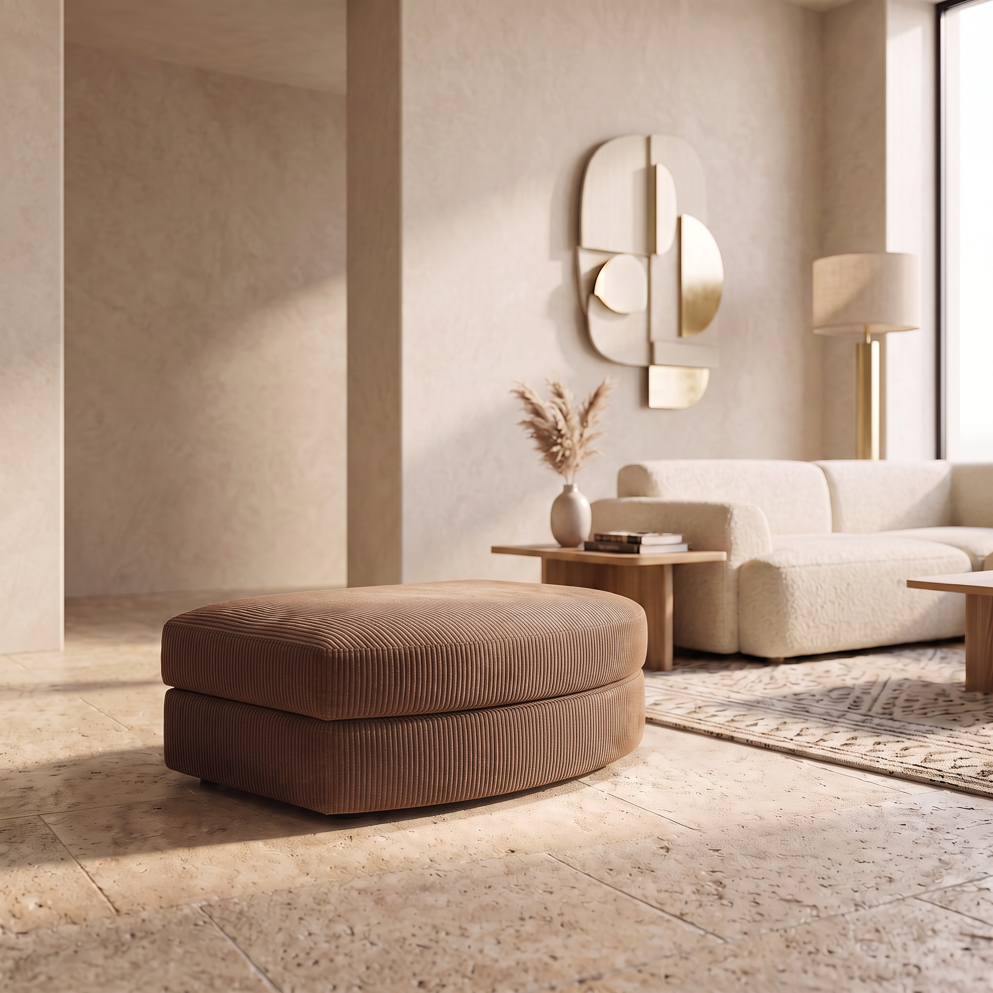Pouf Roma marron en tissu côtelé homa home