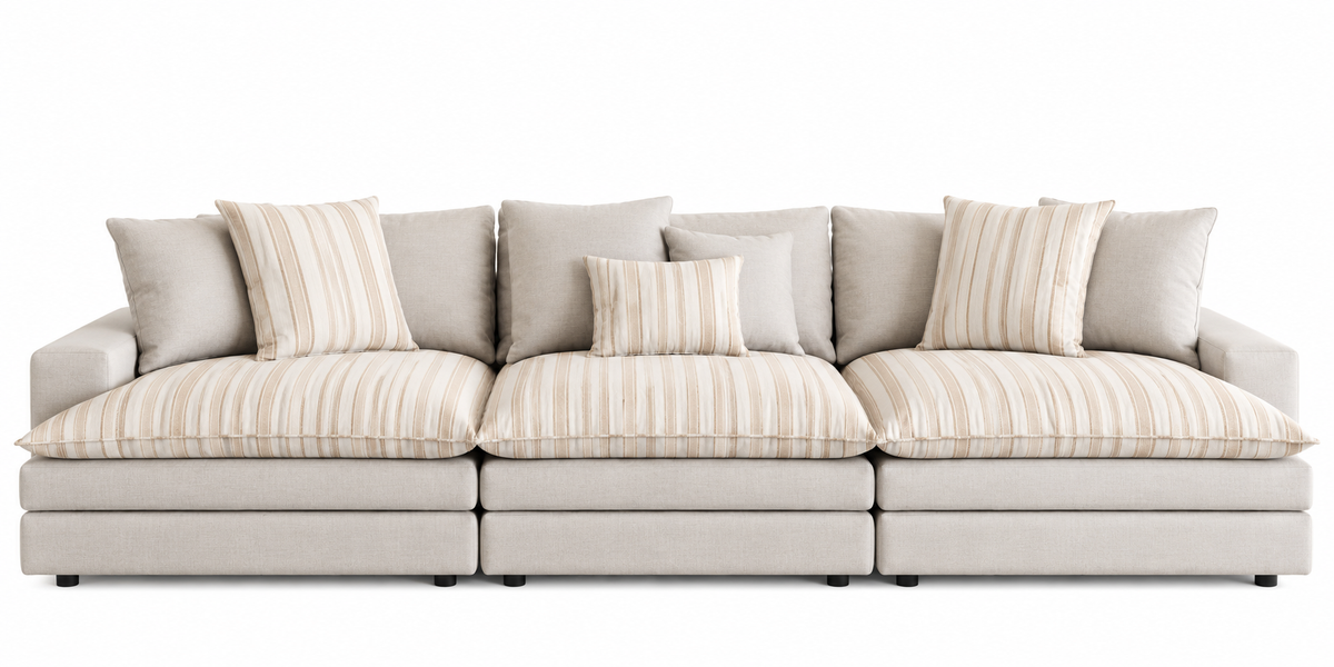 Canapé Roma Beige et surcoussins rayures 357cm Homa Home
