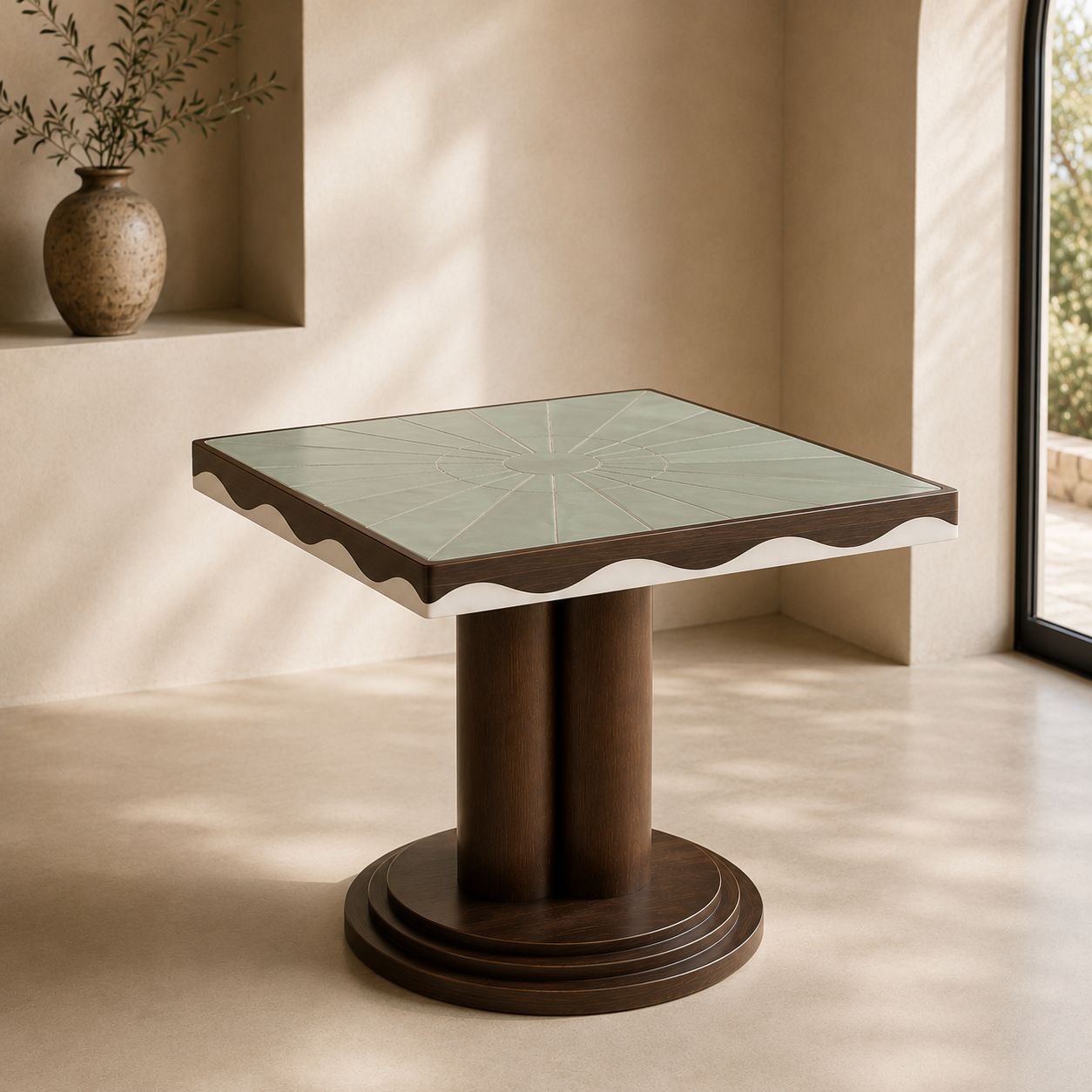 Table à manger carrée 75 × 75 cm en chêne foncé et céramique