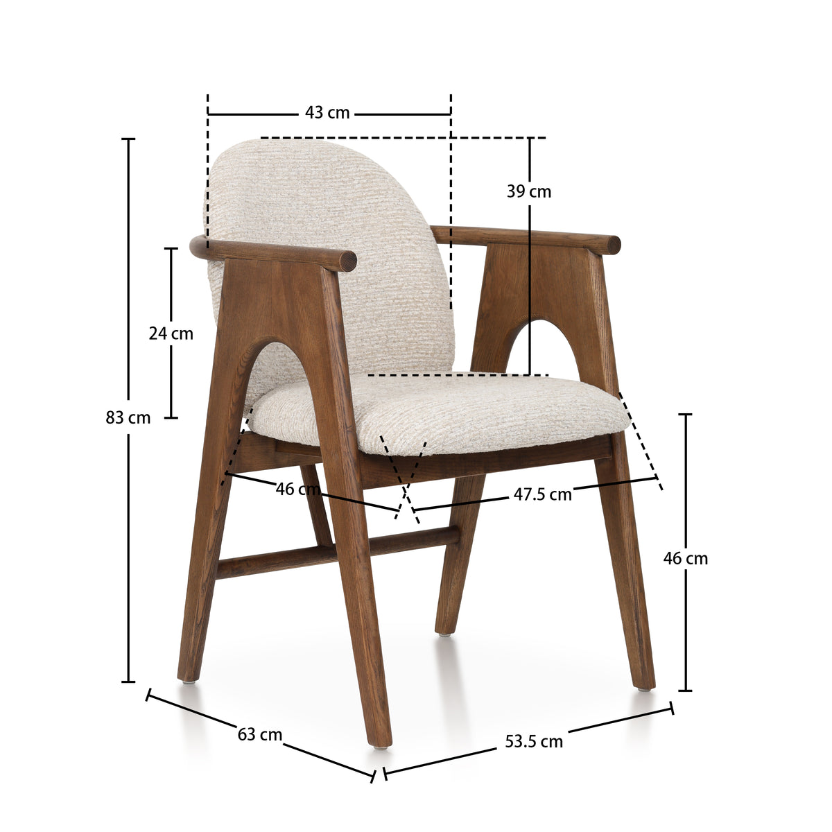 Chaise BOWIE noyer & tissu crème homa home