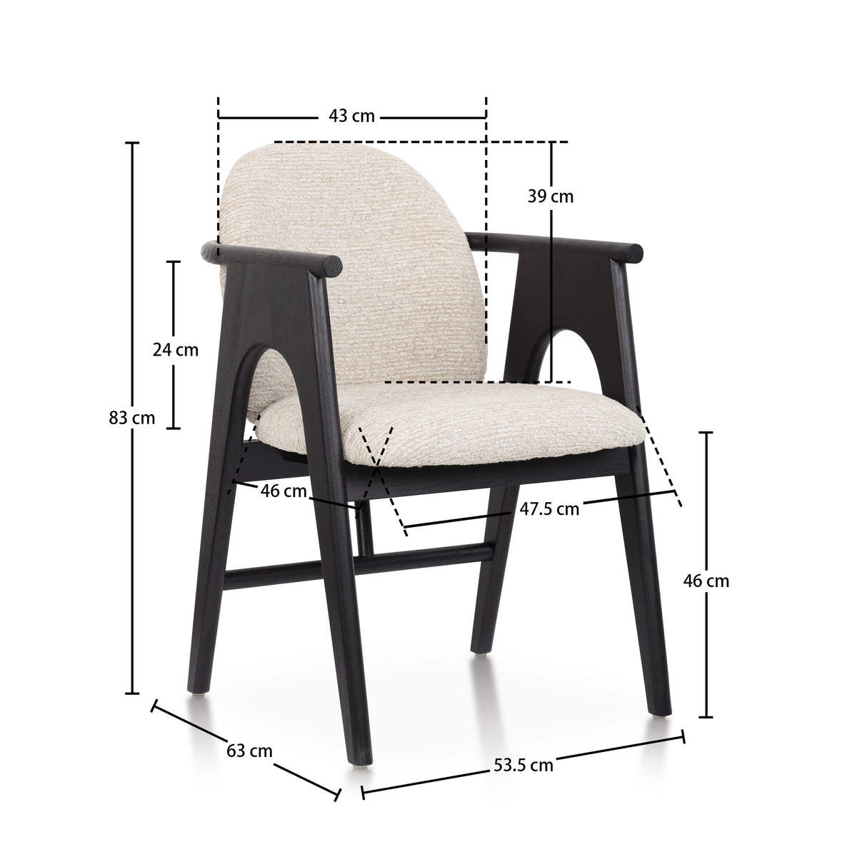 Chaise BOWIE noir & tissu crème homa home