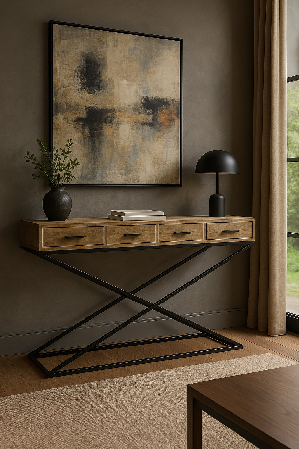 Console teck 4 tiroirs pieds X L'Empreinte