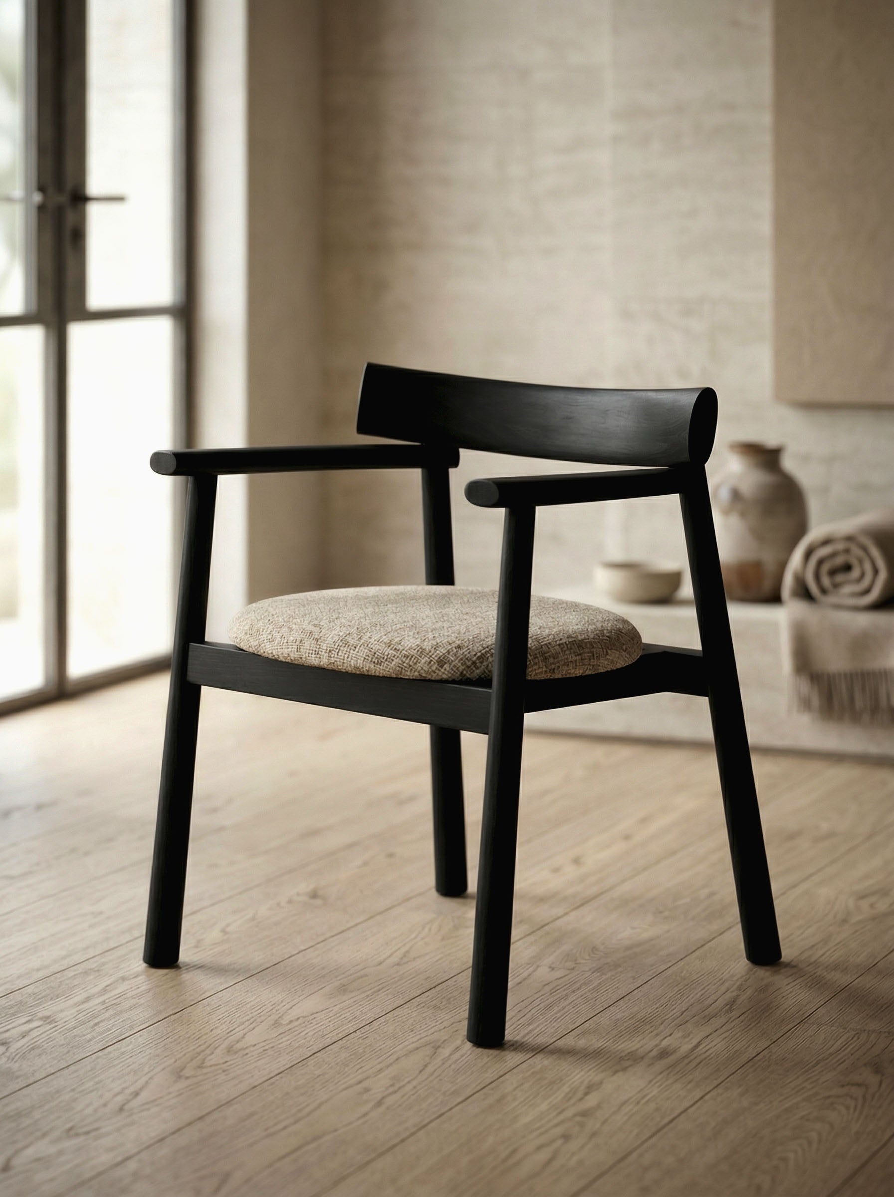 Chaise GAIA noir & tissu crème homa home