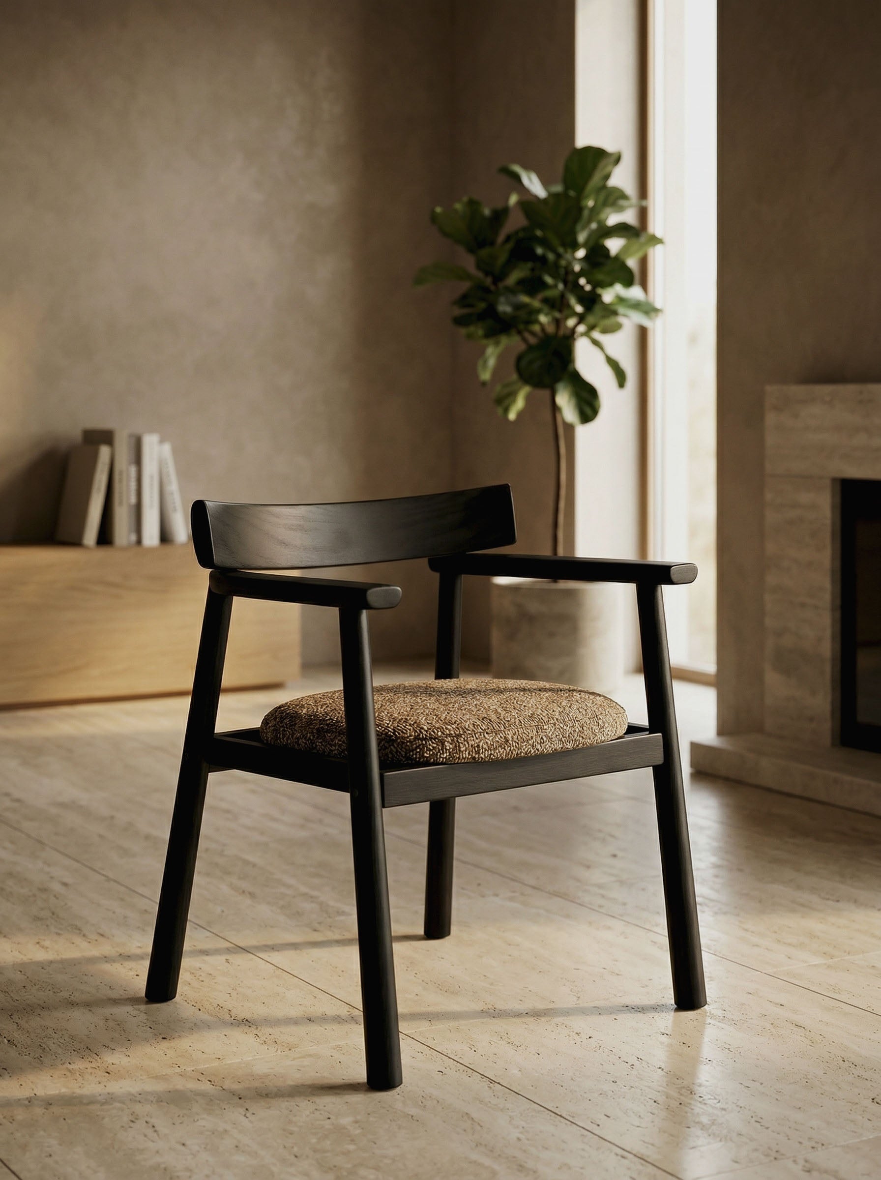 Chaise GAIA noir & tissu marron homa home
