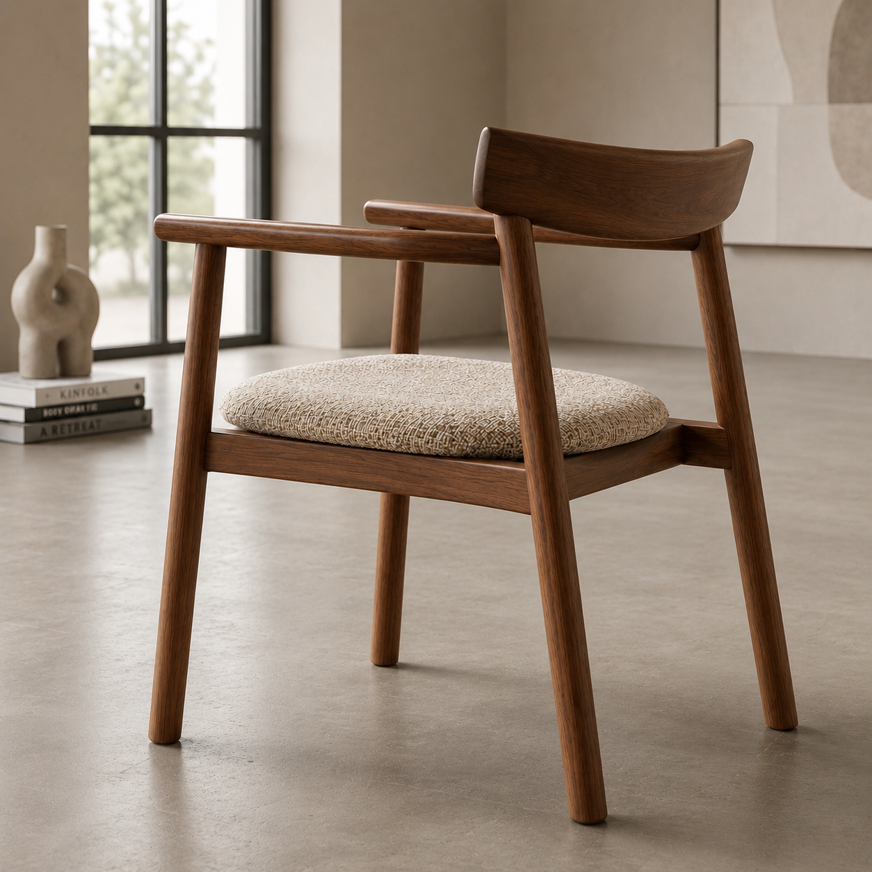 Chaise GAIA teinte noyer & tissu crème homa home