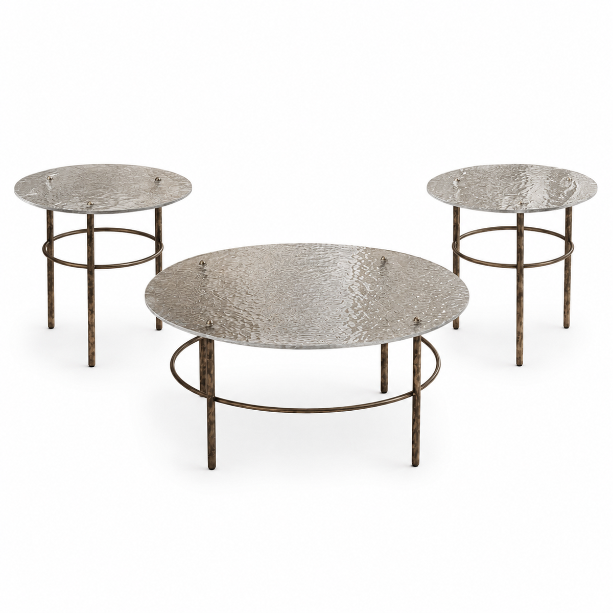 Trio de tables basses BULLE en verre bullé et métal bronze homa home