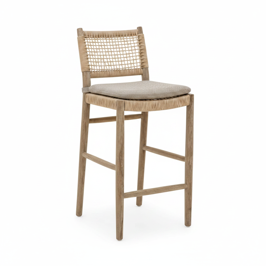 Tabouret Sienna en vieux teck tressage naturel homa home