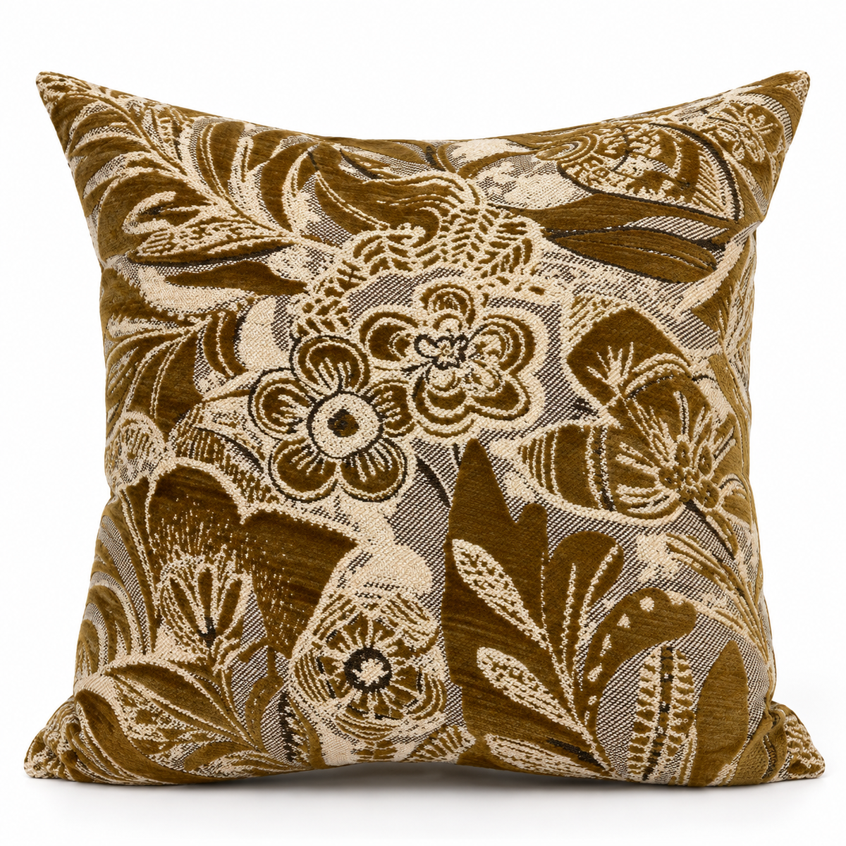 Coussin décoratif à motif floral ocre et écru – Sumba 50x50 Homa Home