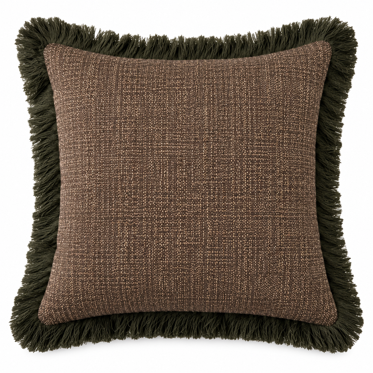 Coussin décoratif uni texturé brun et franges kaki – Savu 50x50 Homa Home