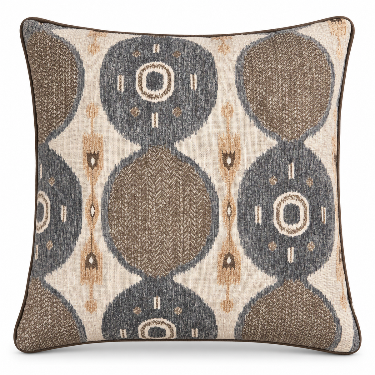 Coussin décoratif à motif graphique taupe, bleu grisé et écru – Timor 50x50 Homa Home