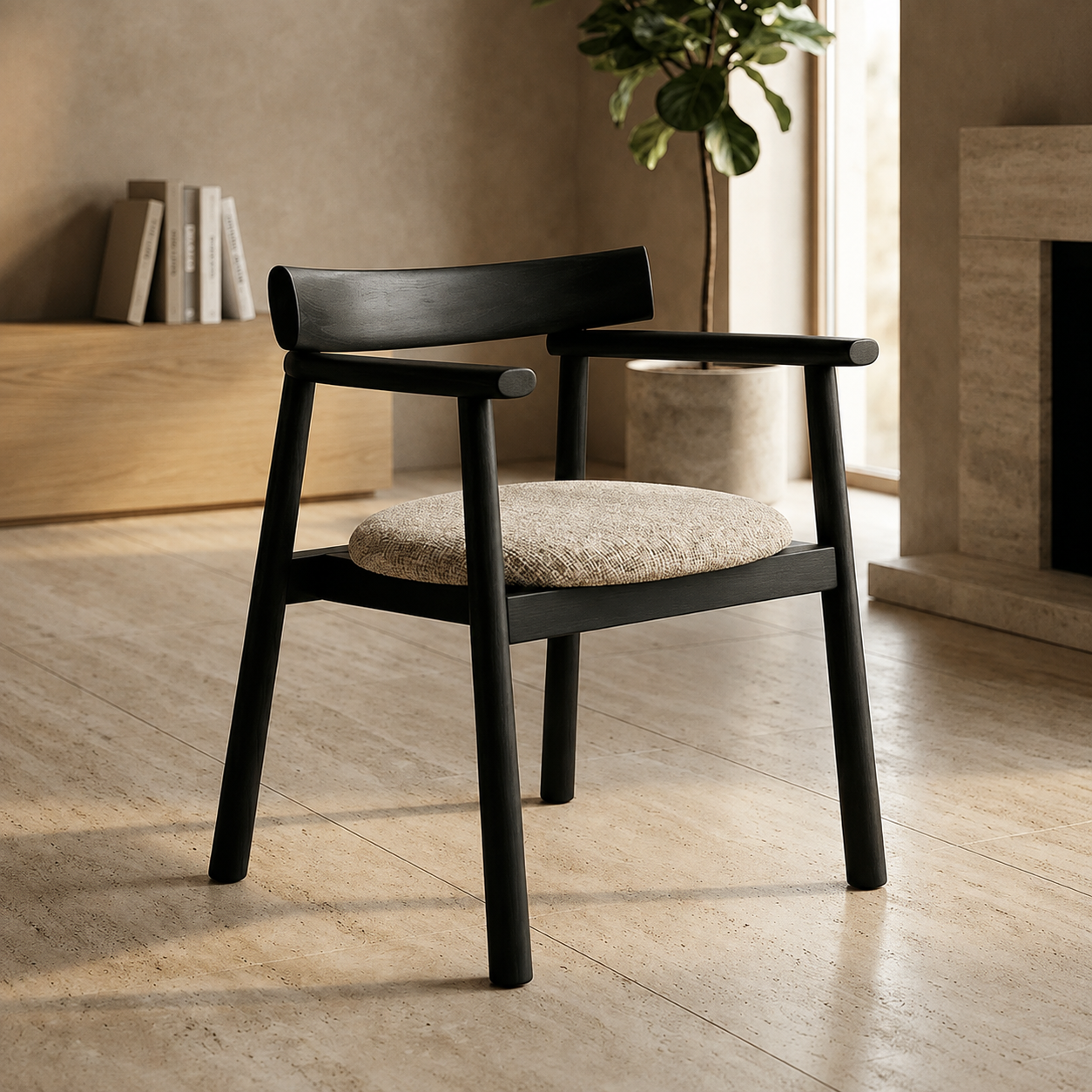 Chaise GAIA noir et tissu crème homa home