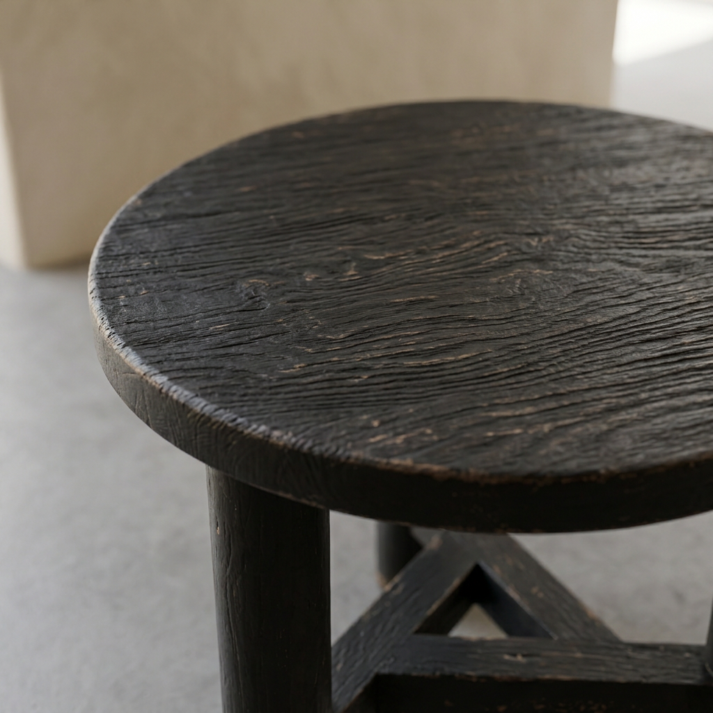 Table basse ANNA – Bois vieilli noir – Ø60 × H50 cm homa home