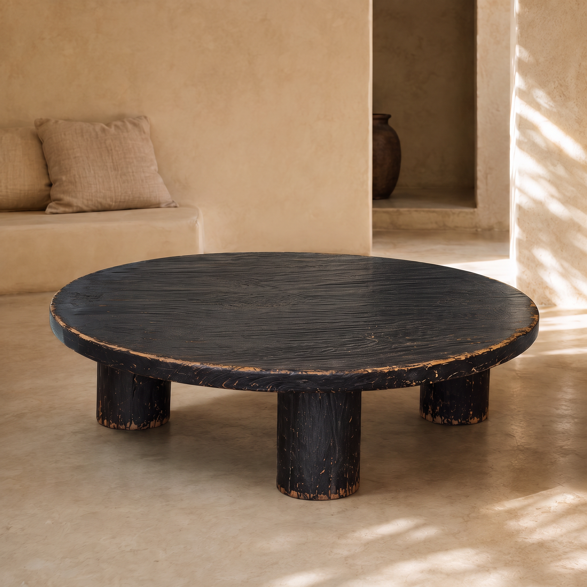 TABLE BASSE ANNA EN BOIS VEILLI NOIR Ø 120cm