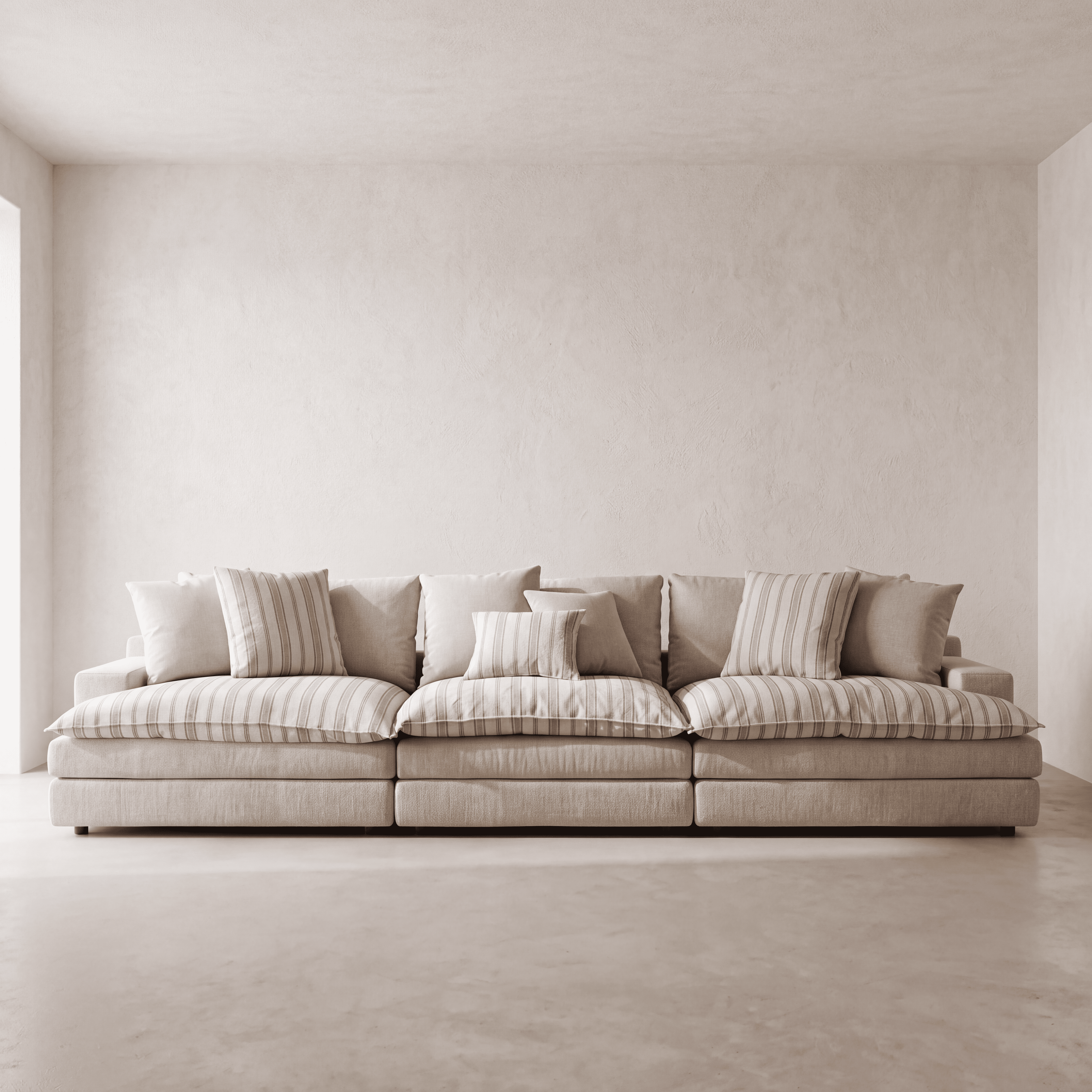 Canapé Roma Beige et surcoussins rayure 360cm Homa Home
