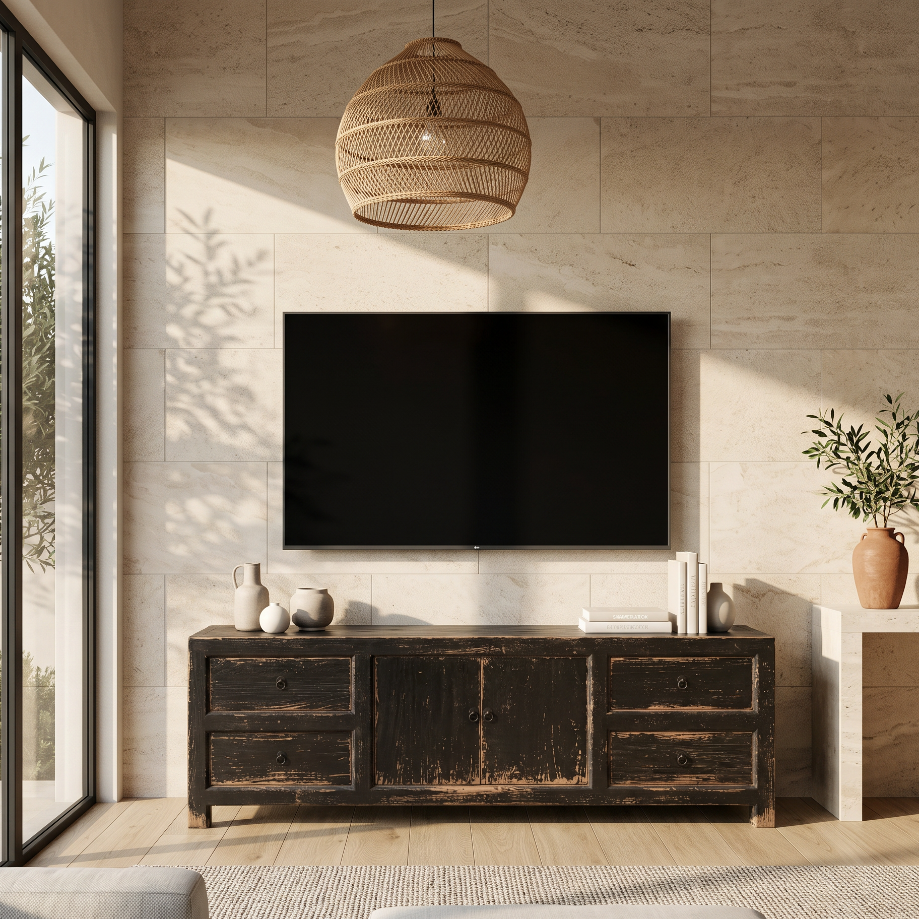 Meuble TV Anna en bois noir patiné homa home