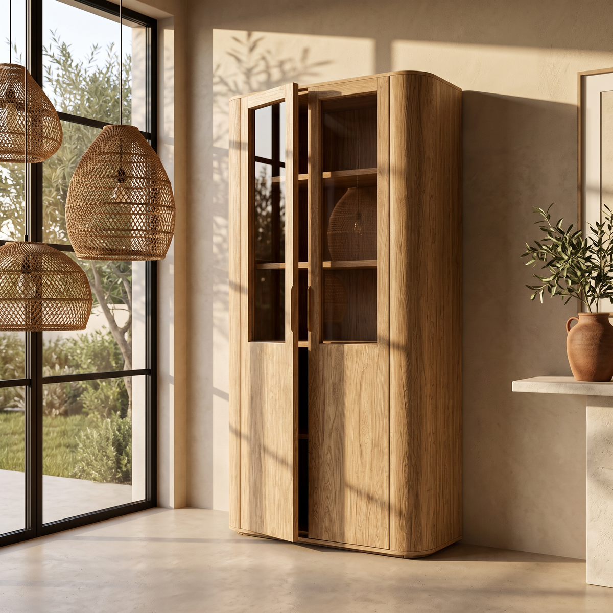 Armoire vitrée OSAKA en orme naturel Homa Home