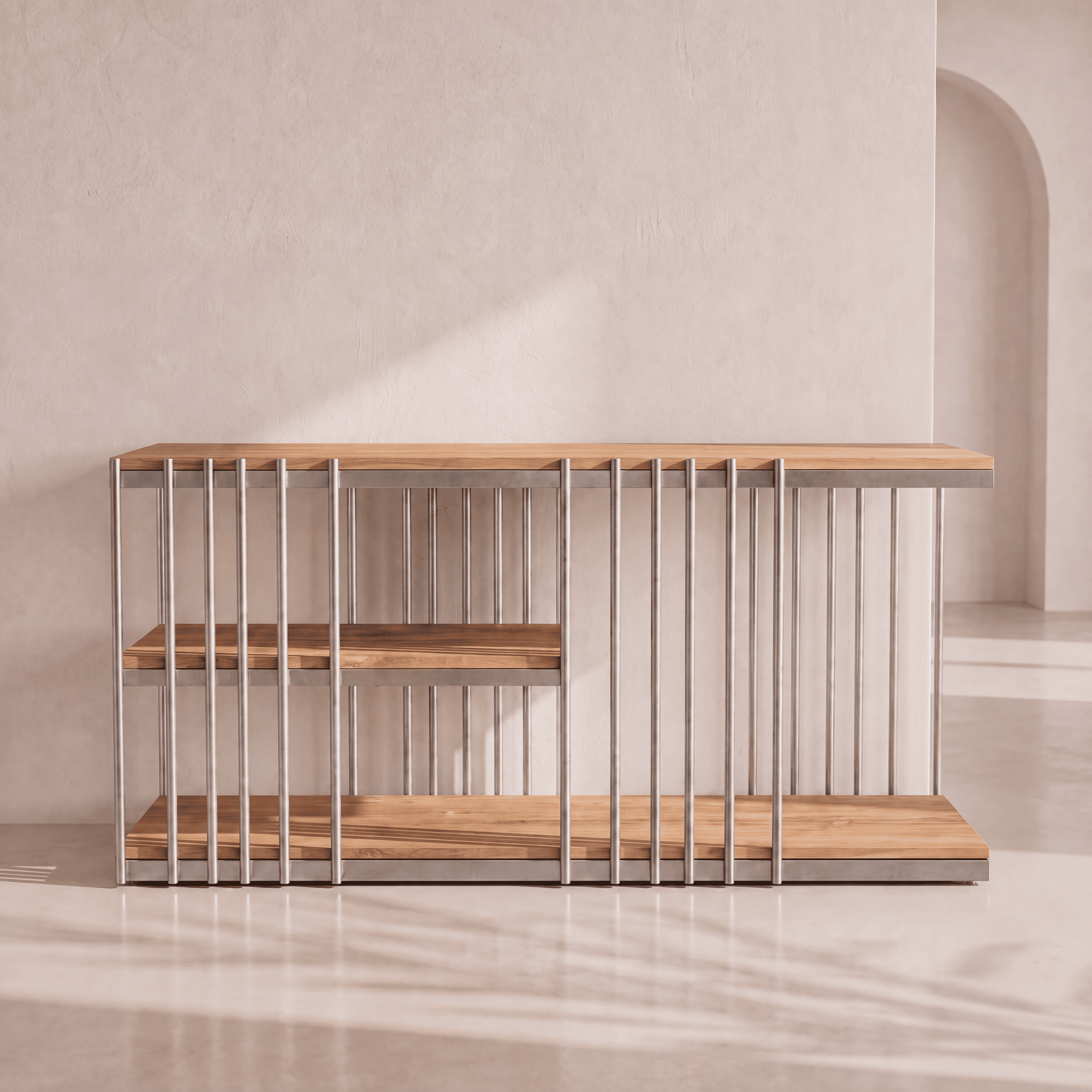 Console en acier inoxydable & teck homa home