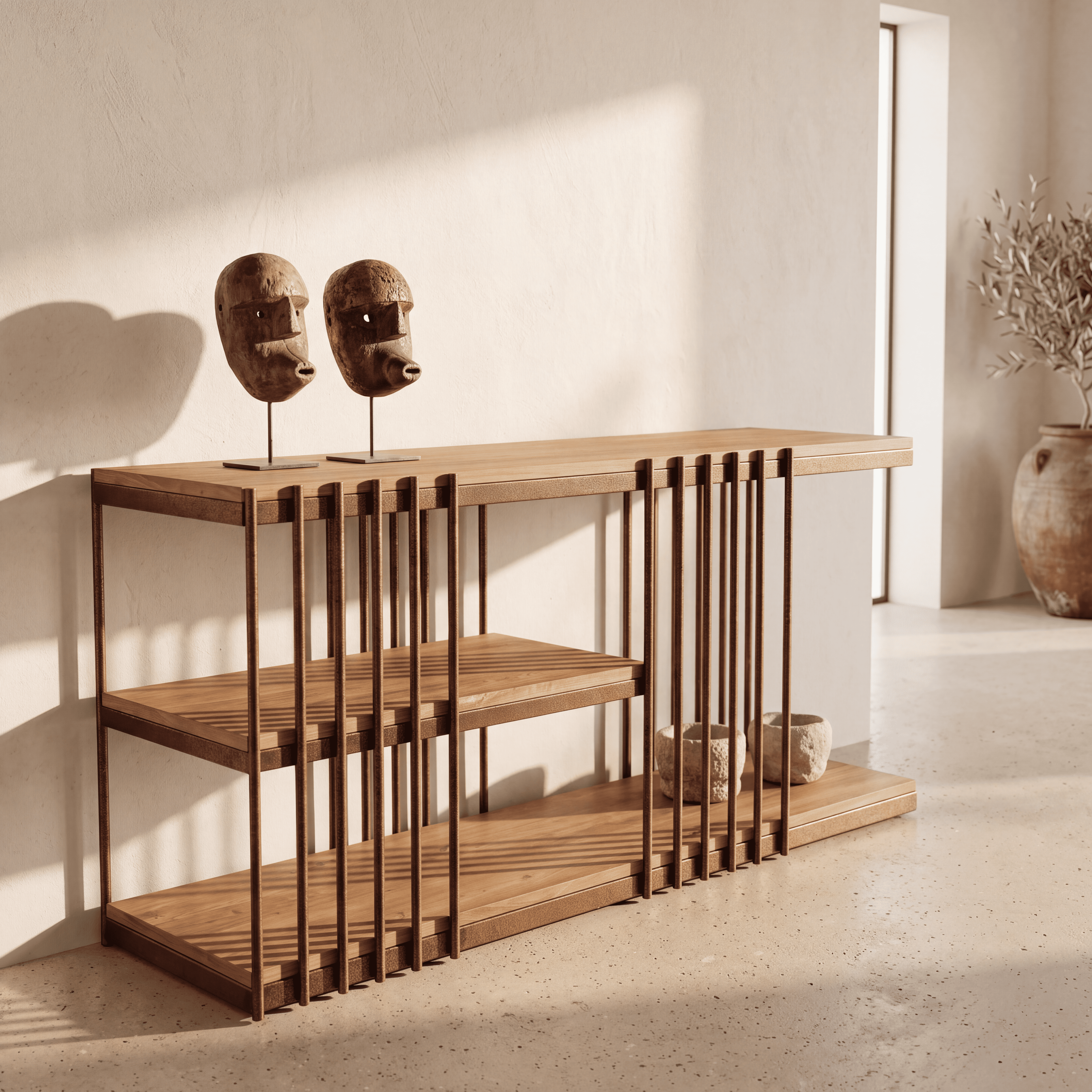 Console Barreaux Corten et Teck homa home