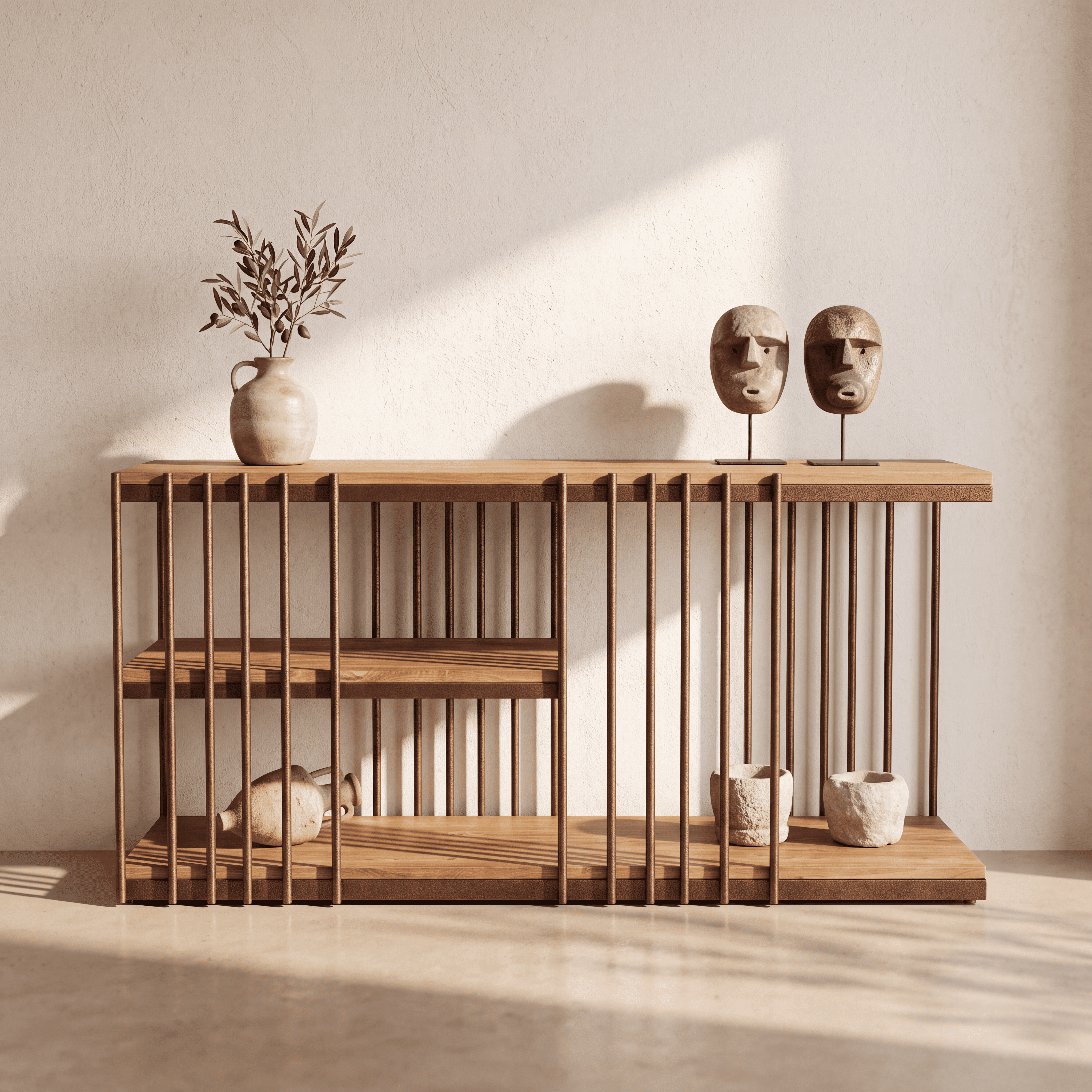 Console Barreaux Corten et Teck homa home