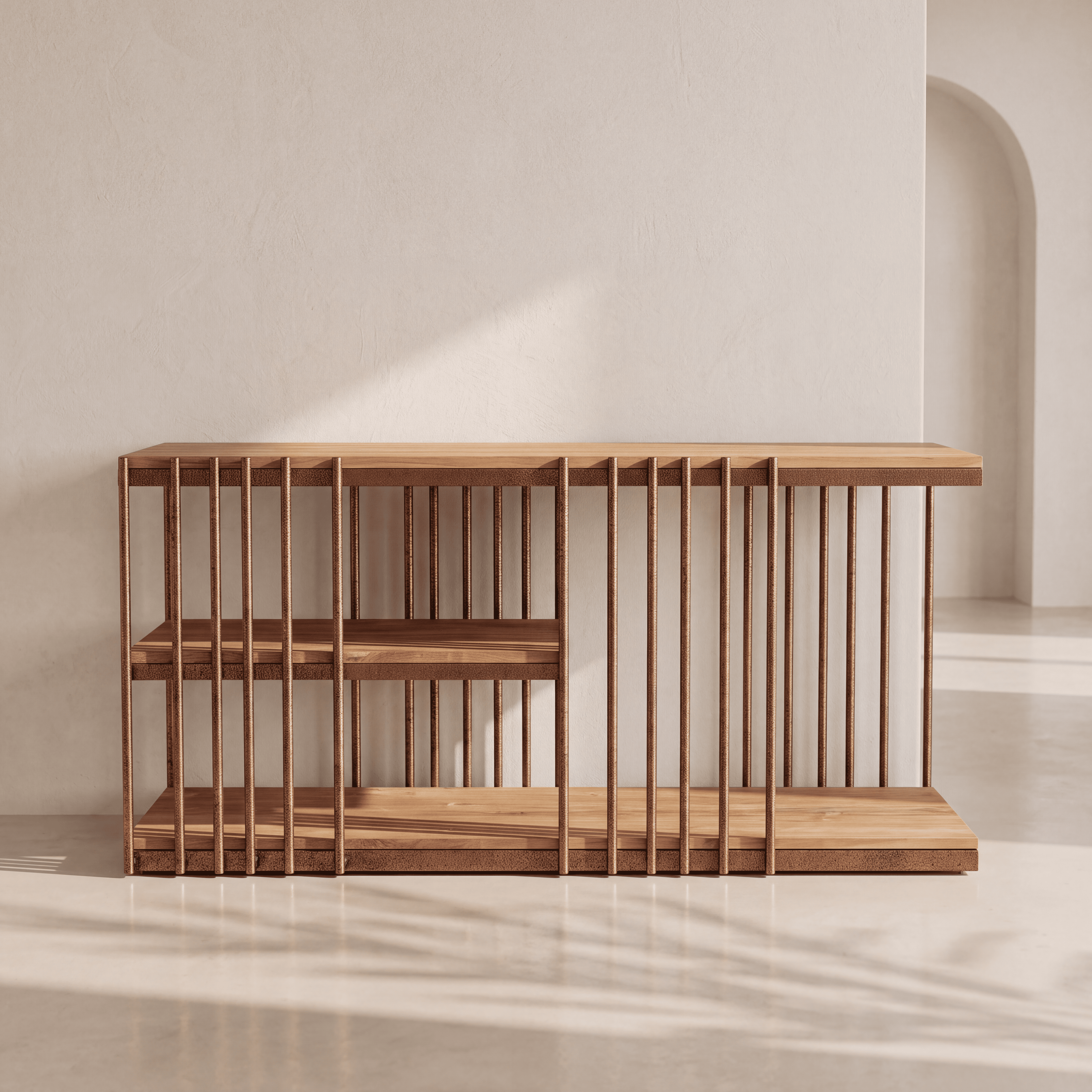 Console Barreaux Corten et Teck homa home