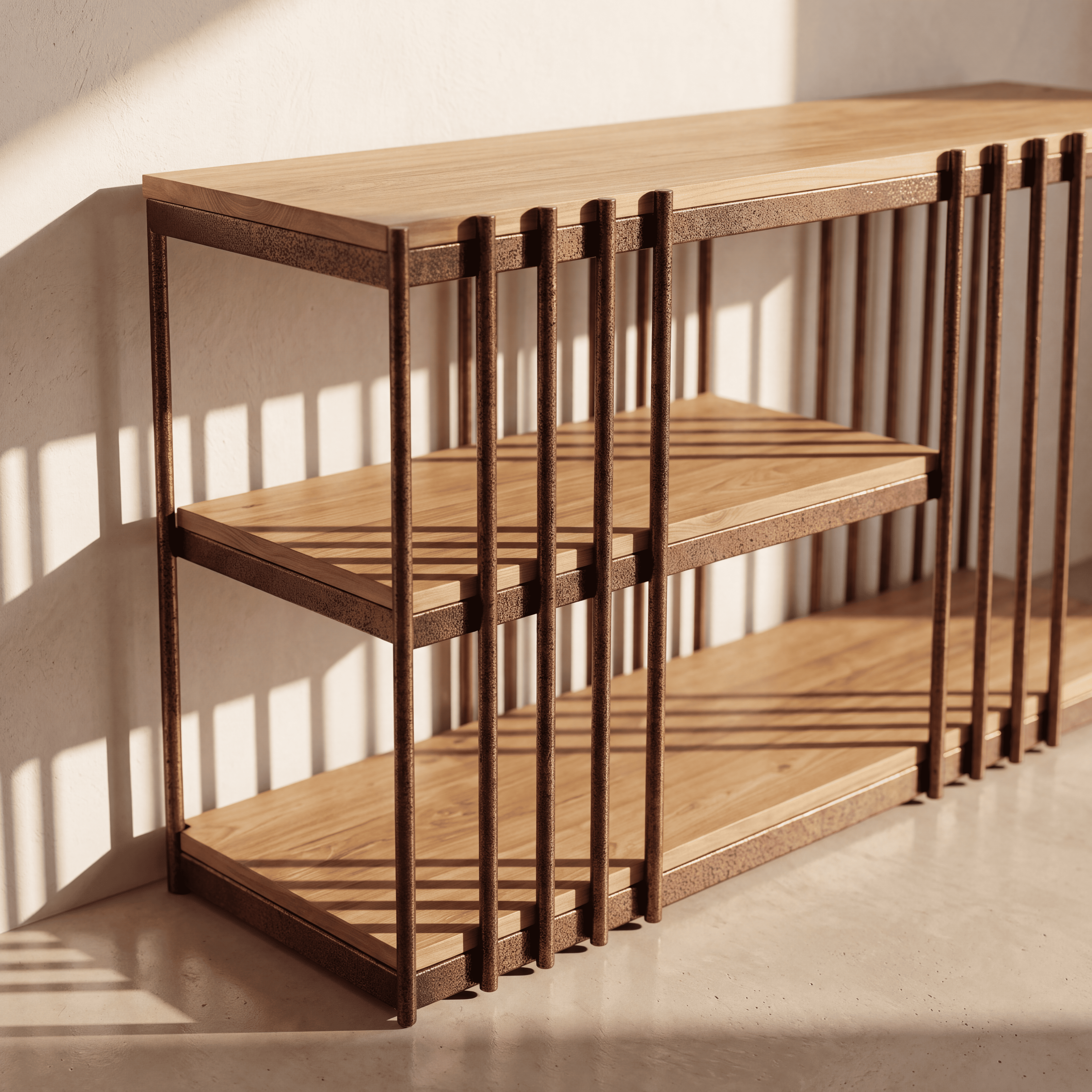 Console Barreaux Corten et Teck homa home