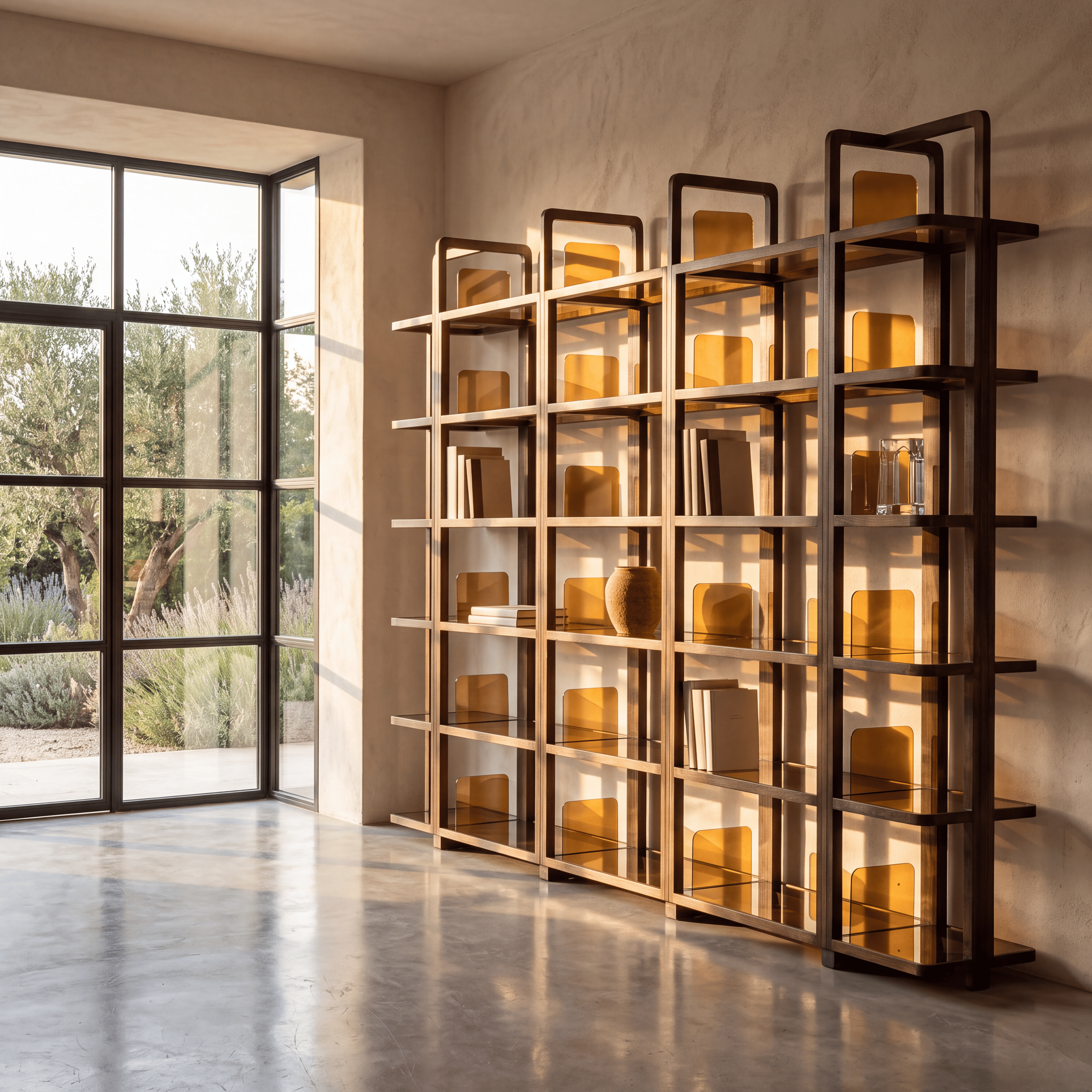 Bibliothèque ZOÉ – Bois massif & fond en verre fumé homa home